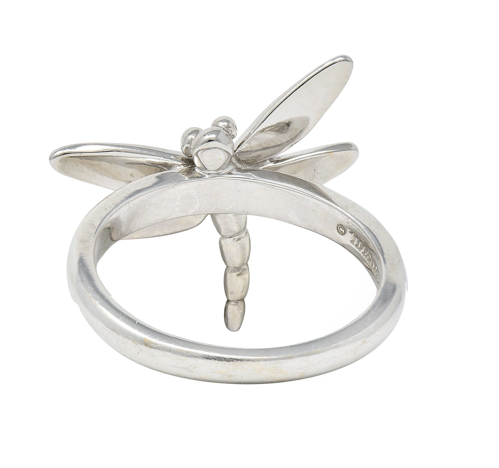 Tiffany & Co. 2000's Diamond White Gold Dragonfly Ring Wilson's Estate Jewelry