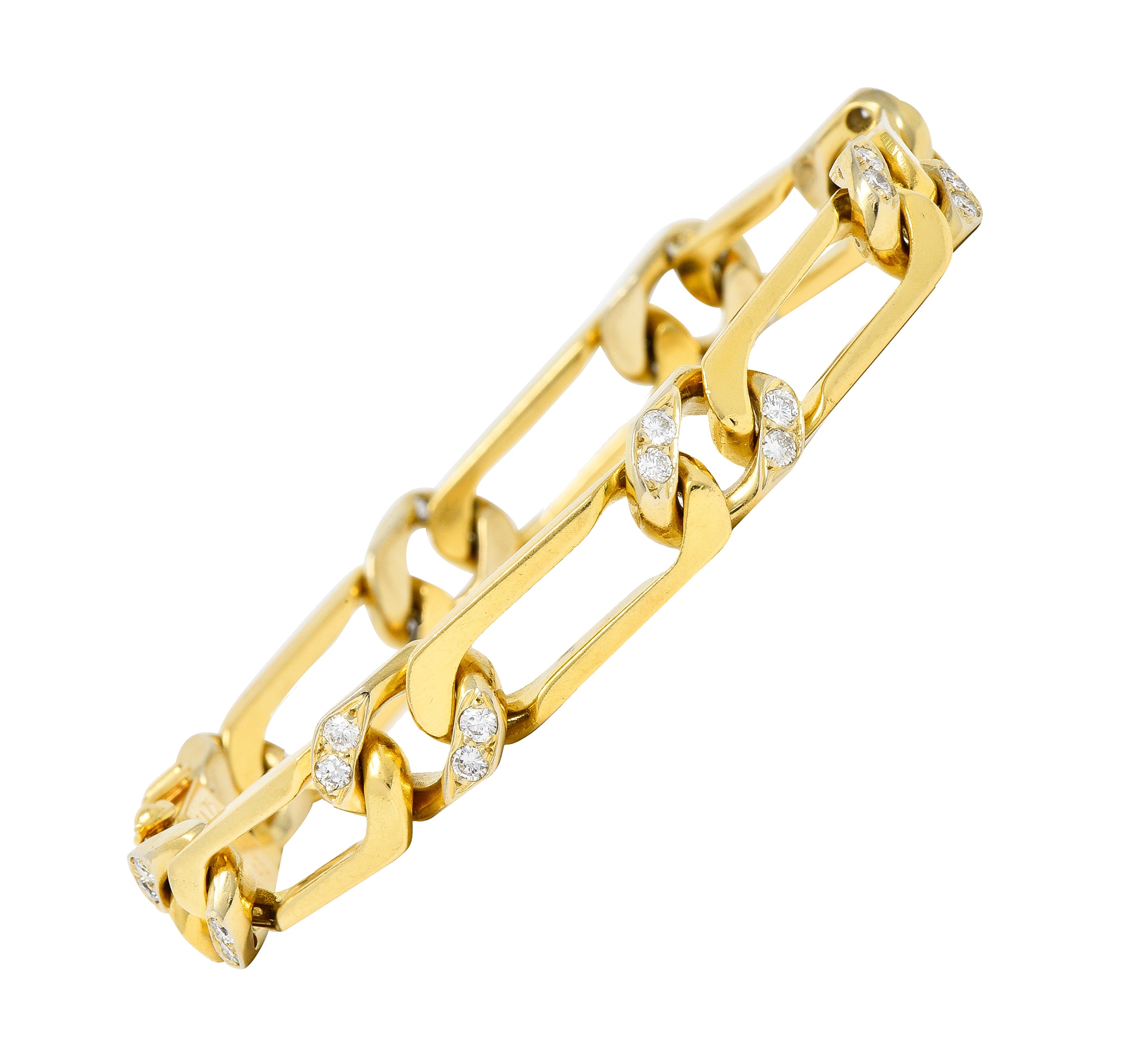 Van Cleef & Arpels France 1960's Diamond 18 Karat Yellow Gold Figaro Link Vintage Bracelet Wilson's Estate Jewelry