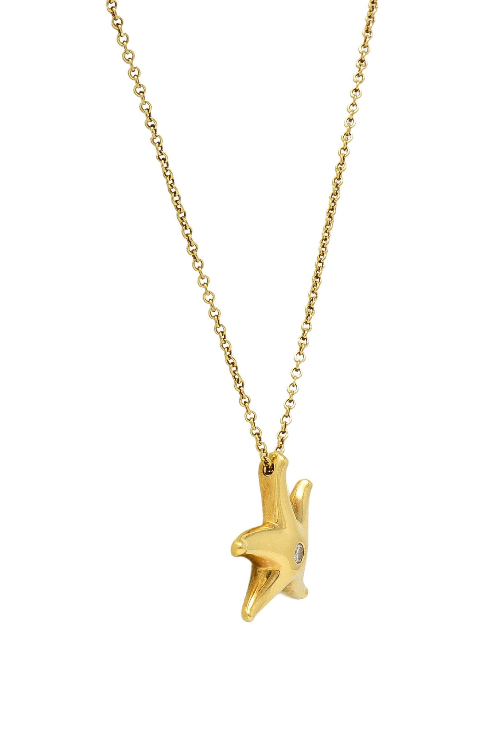 Elsa Peretti Tiffany & Co 1990's 18 Karat Gold Vintage Starfish Pendant Necklace