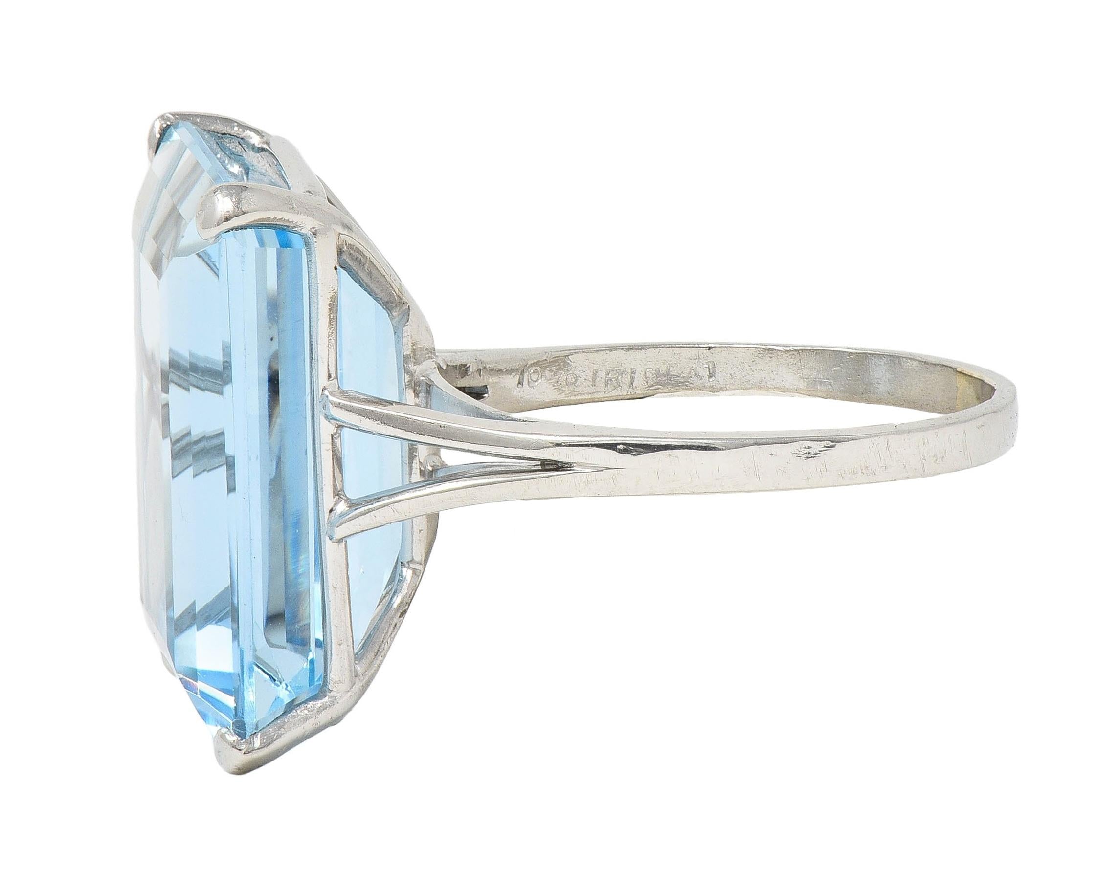 Mid-Century 20.65 CTW Aquamarine Platinum Vintage Cocktail Ring