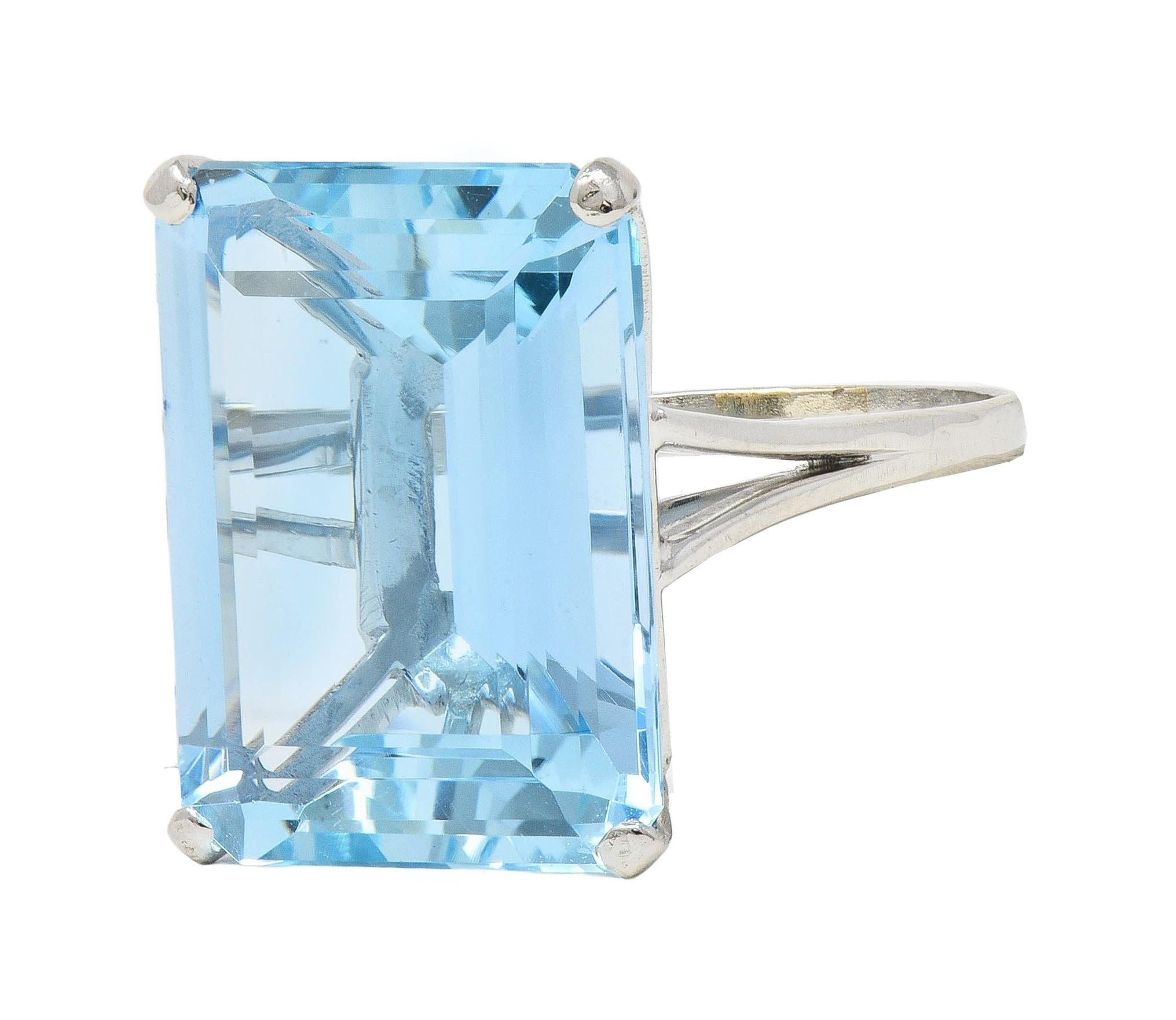 Mid-Century 20.65 CTW Aquamarine Platinum Vintage Cocktail Ring