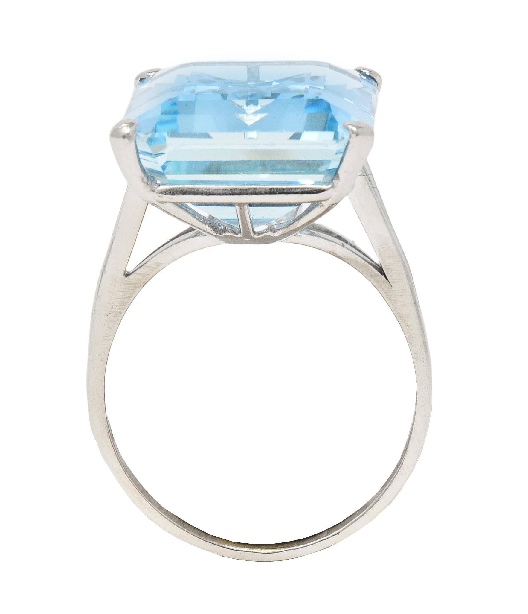 Mid-Century 20.65 CTW Aquamarine Platinum Vintage Cocktail Ring