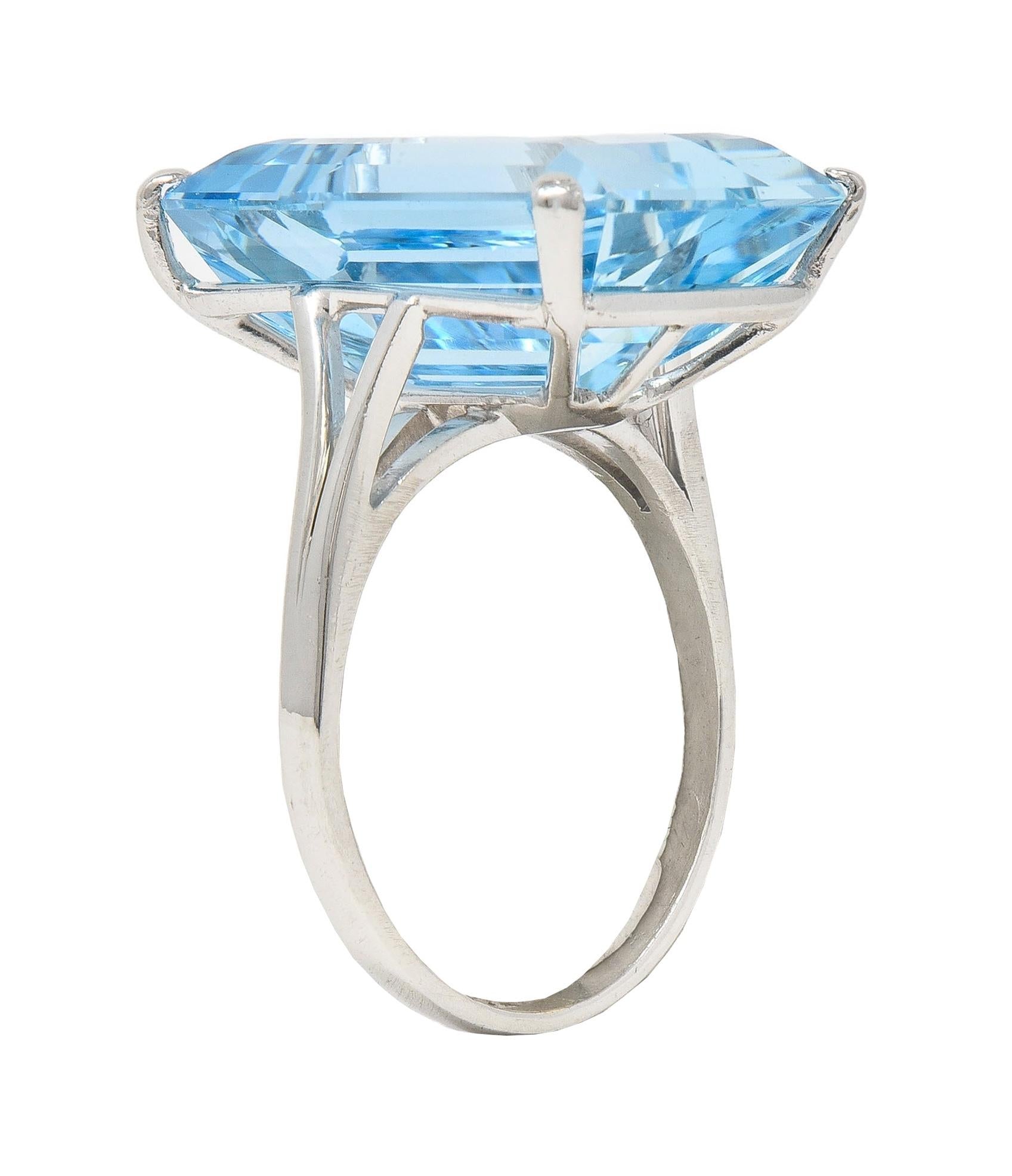 Mid-Century 20.65 CTW Aquamarine Platinum Vintage Cocktail Ring