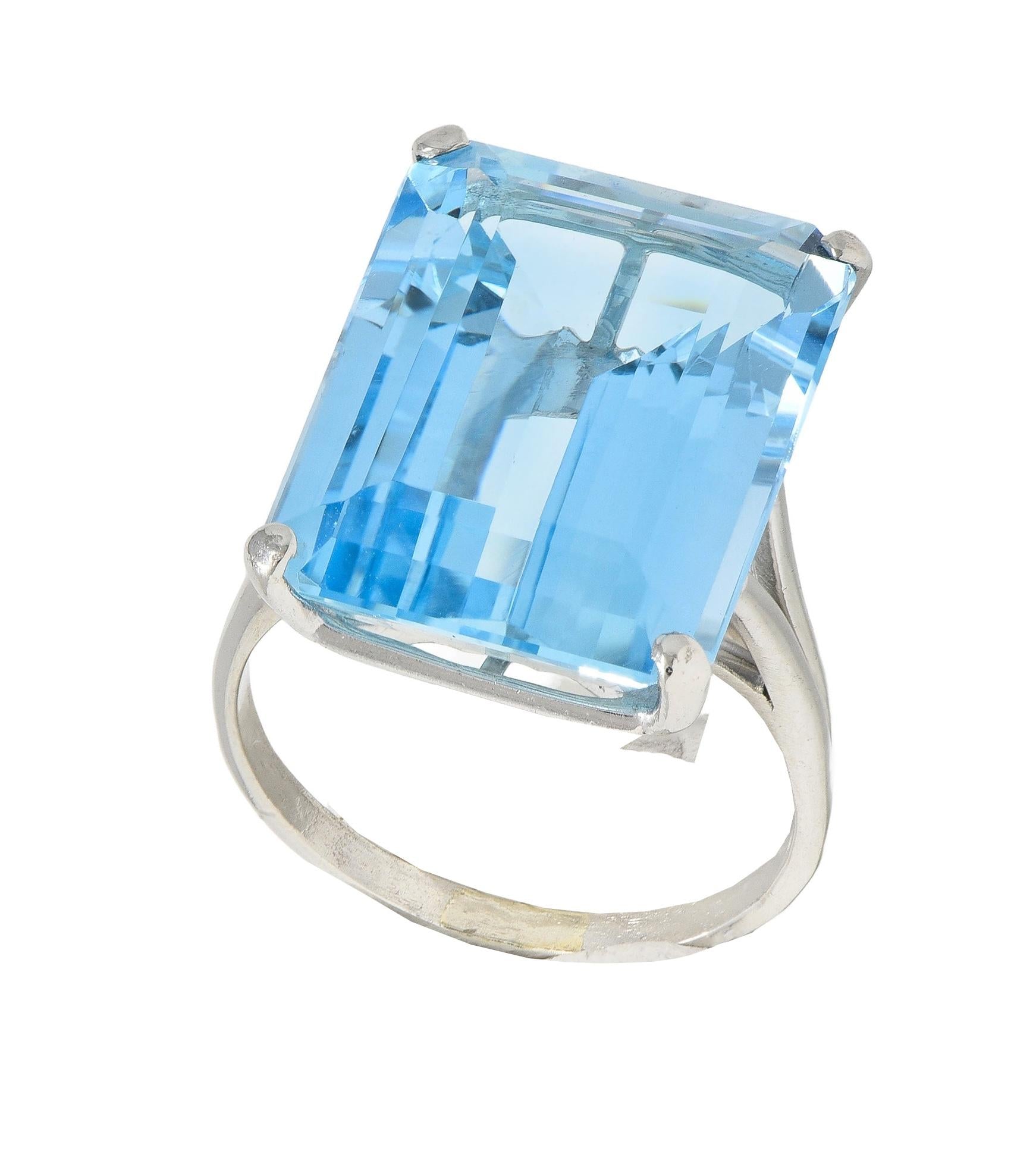 Mid-Century 20.65 CTW Aquamarine Platinum Vintage Cocktail Ring