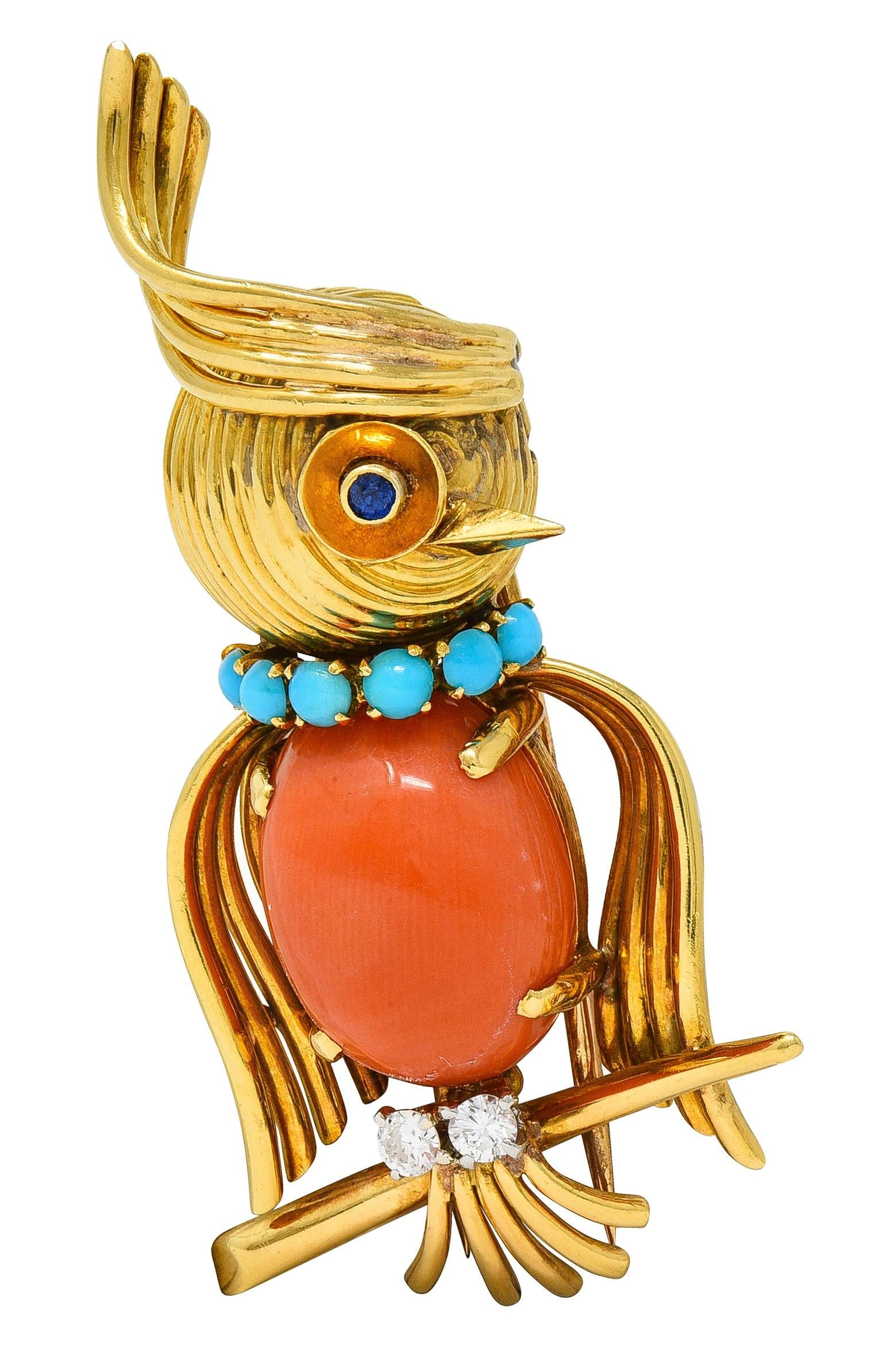 Van Cleef & Arpels French 1960's Diamond Multi-Gem Platinum 18K Gold Bird Brooch