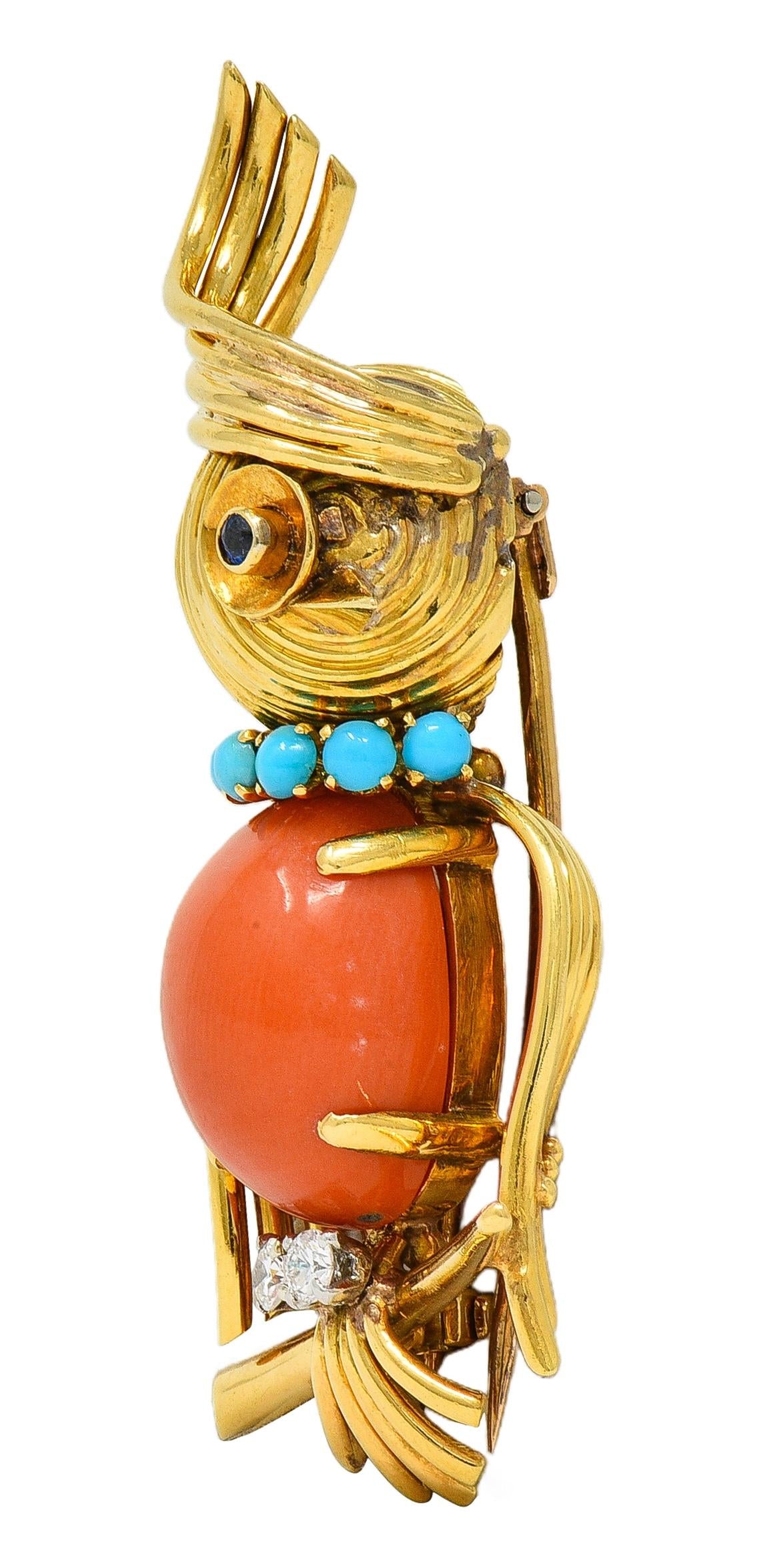 Van Cleef & Arpels French 1960's Diamond Multi-Gem Platinum 18K Gold Bird Brooch