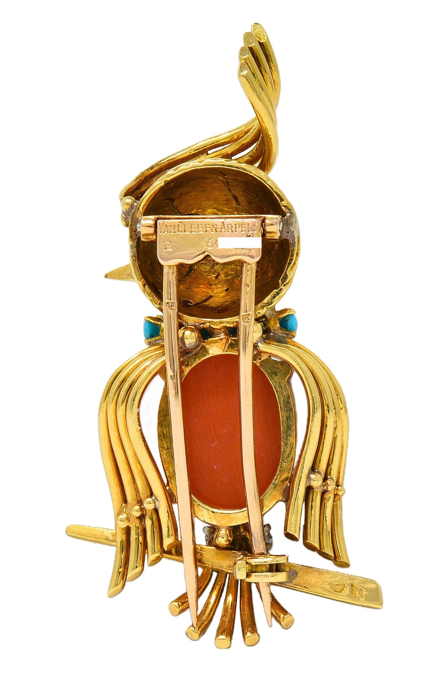 Van Cleef & Arpels French 1960's Diamond Multi-Gem Platinum 18K Gold Bird Brooch