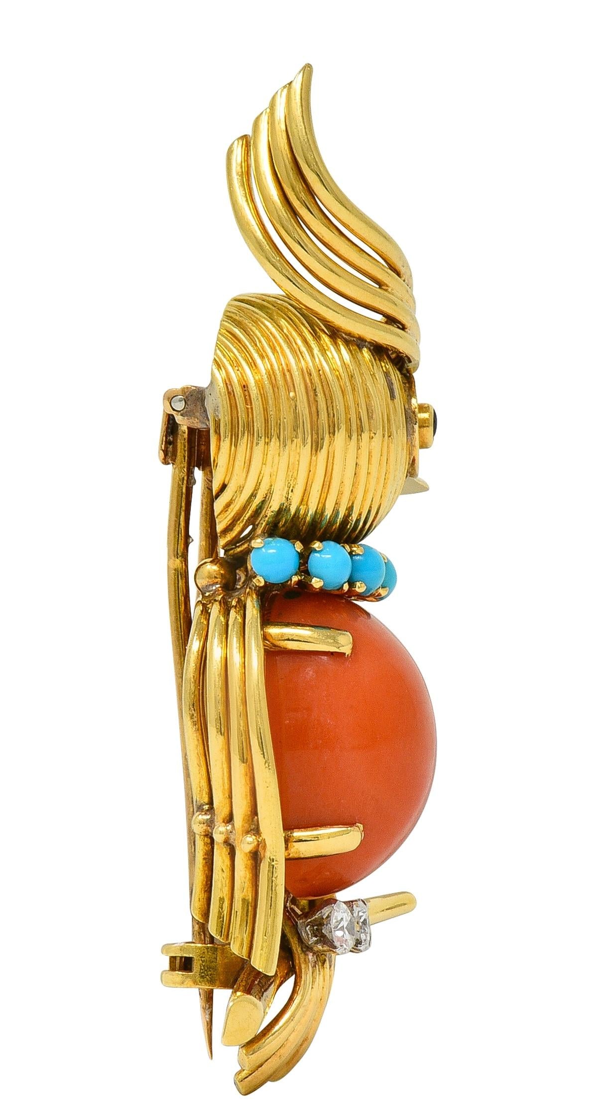 Van Cleef & Arpels French 1960's Diamond Multi-Gem Platinum 18K Gold Bird Brooch