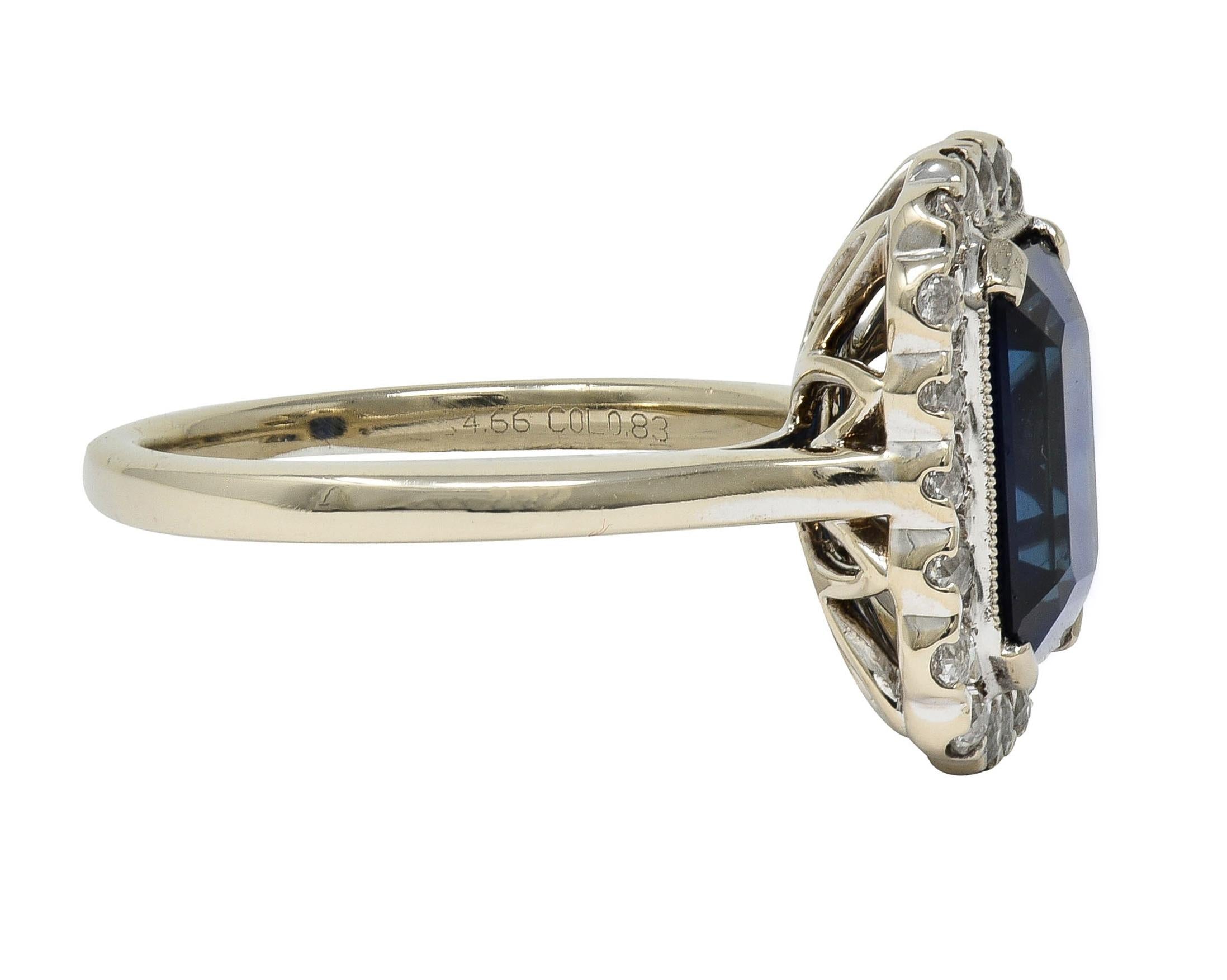 Contemporary 5.49 CTW Sapphire Diamond 18 Karat White Gold Halo Ring GIA