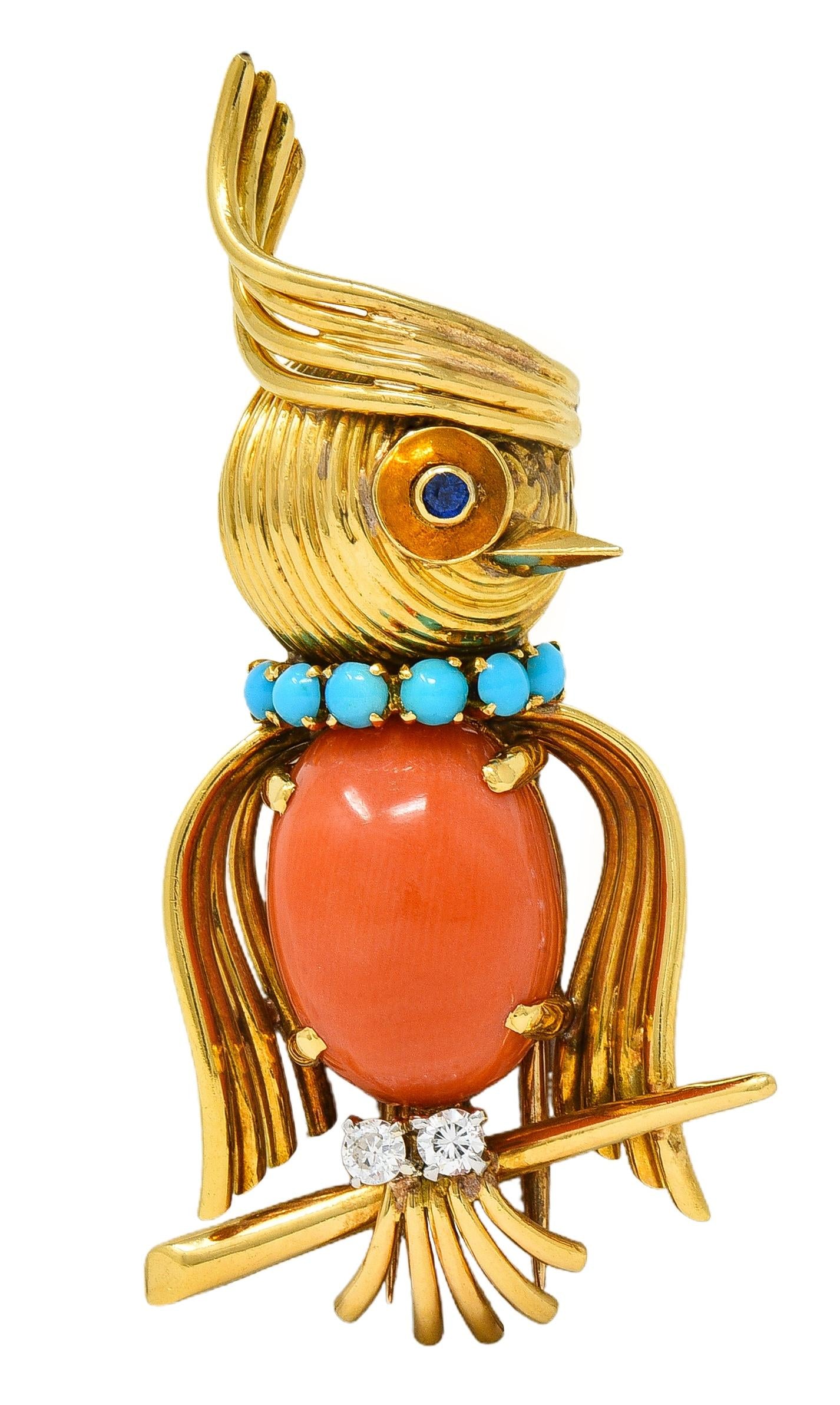 Van Cleef & Arpels French 1960's Diamond Multi-Gem Platinum 18K Gold Bird Brooch