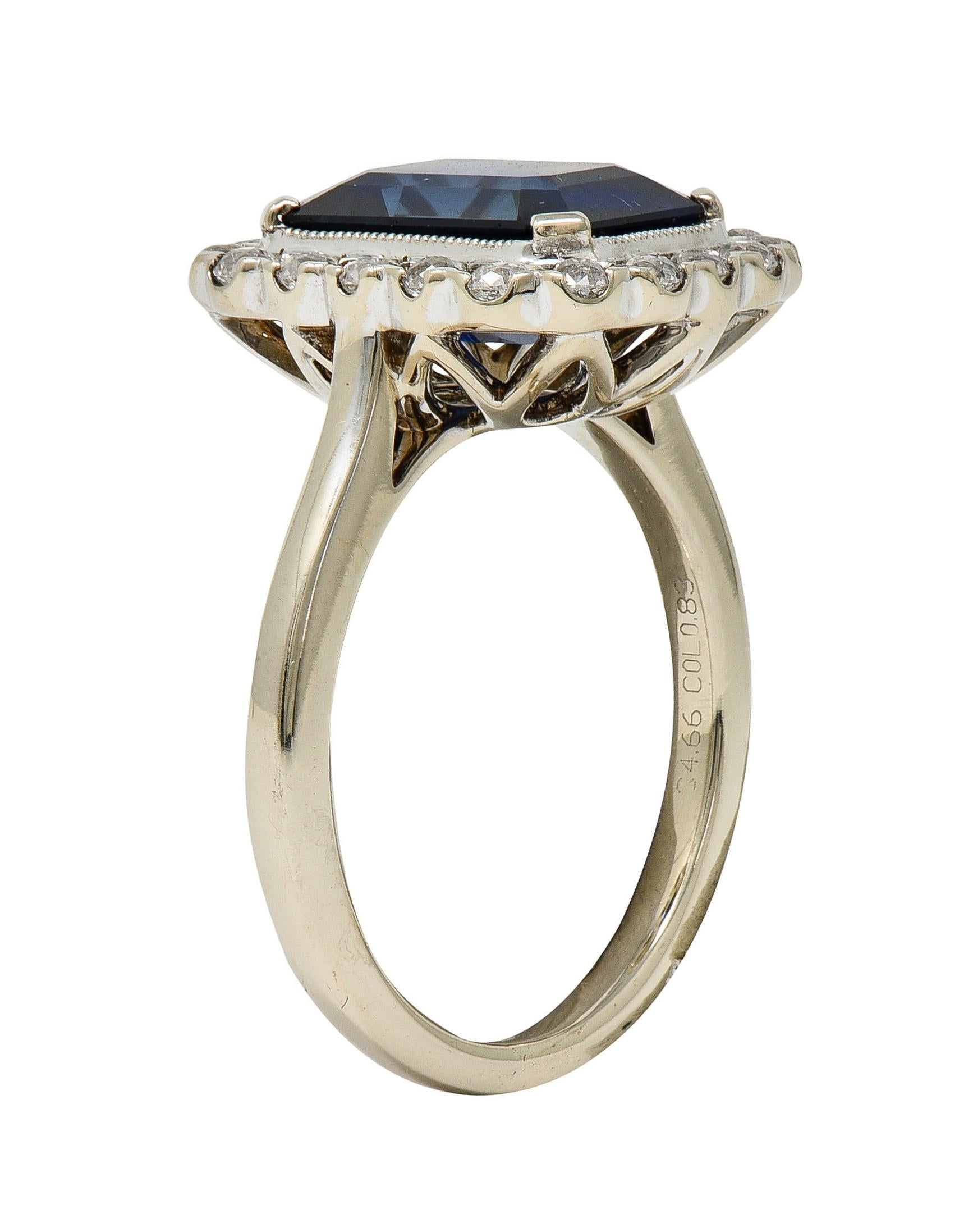 Contemporary 5.49 CTW Sapphire Diamond 18 Karat White Gold Halo Ring GIA