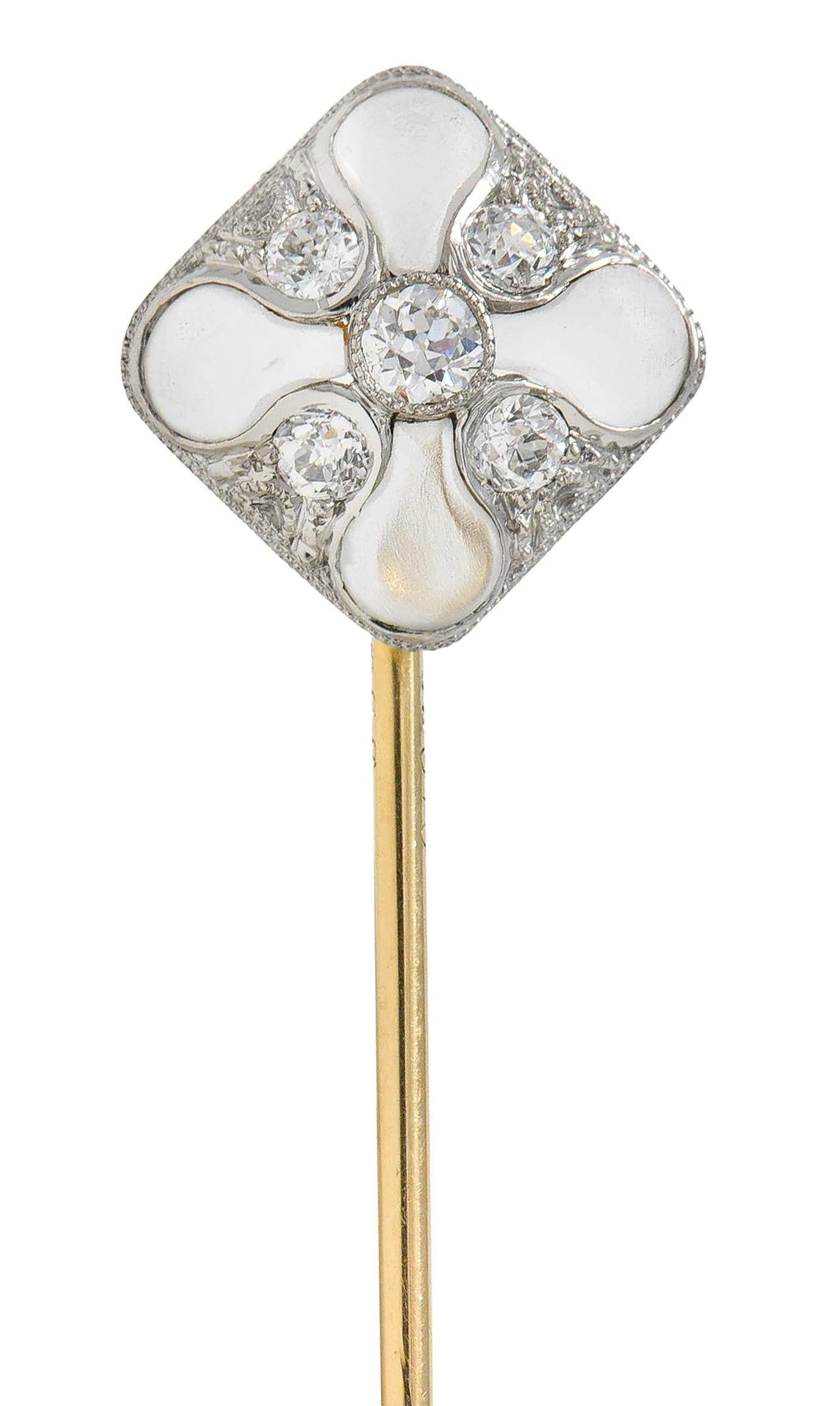 Bailey Banks & Biddle Art Deco Diamond Quartz Platinum 14K Gold Antique Stickpin