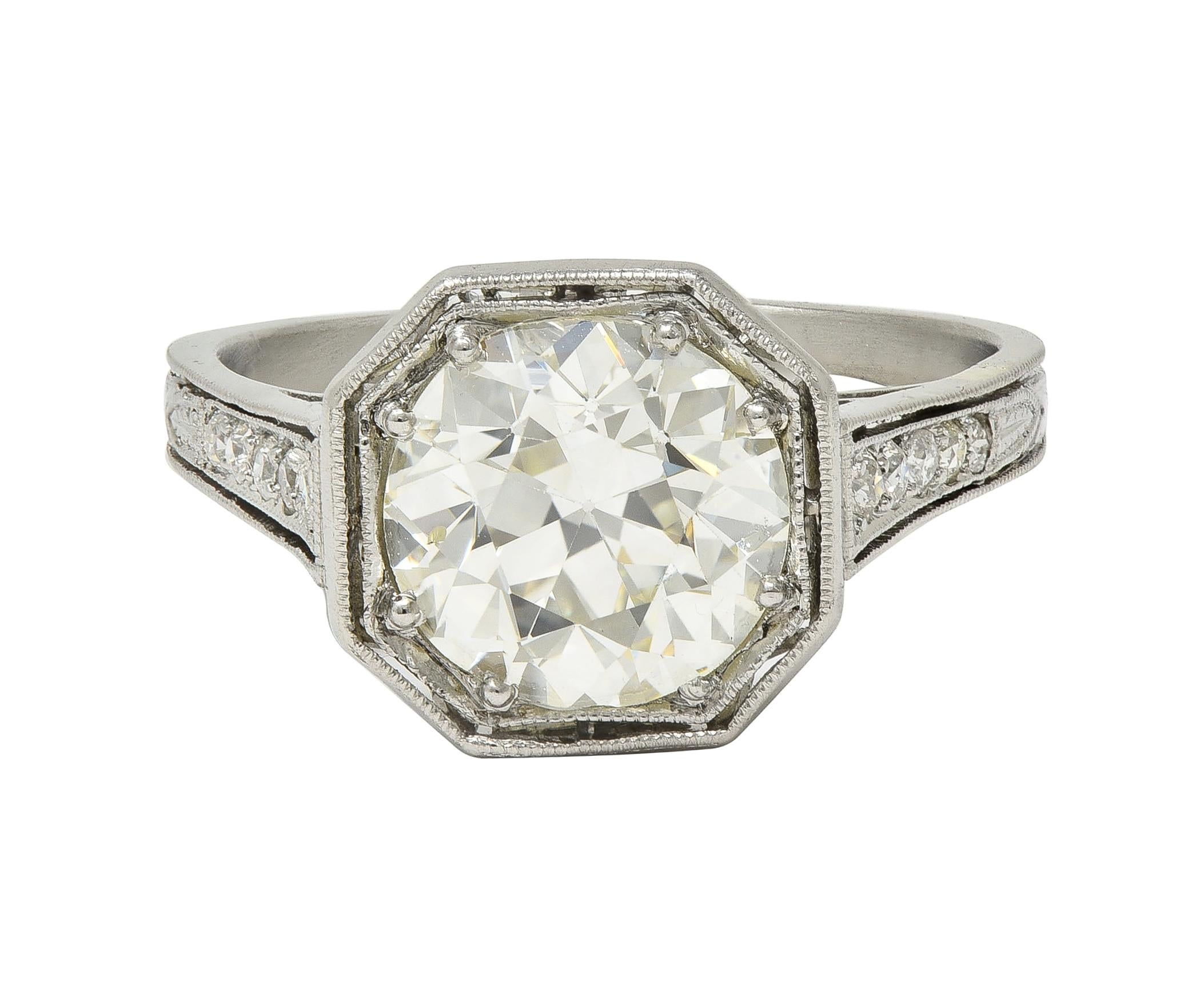 Art Deco 2.03 CTW Euro. Diamond Platinum Vintage Arrow Solitaire Engagement Ring
