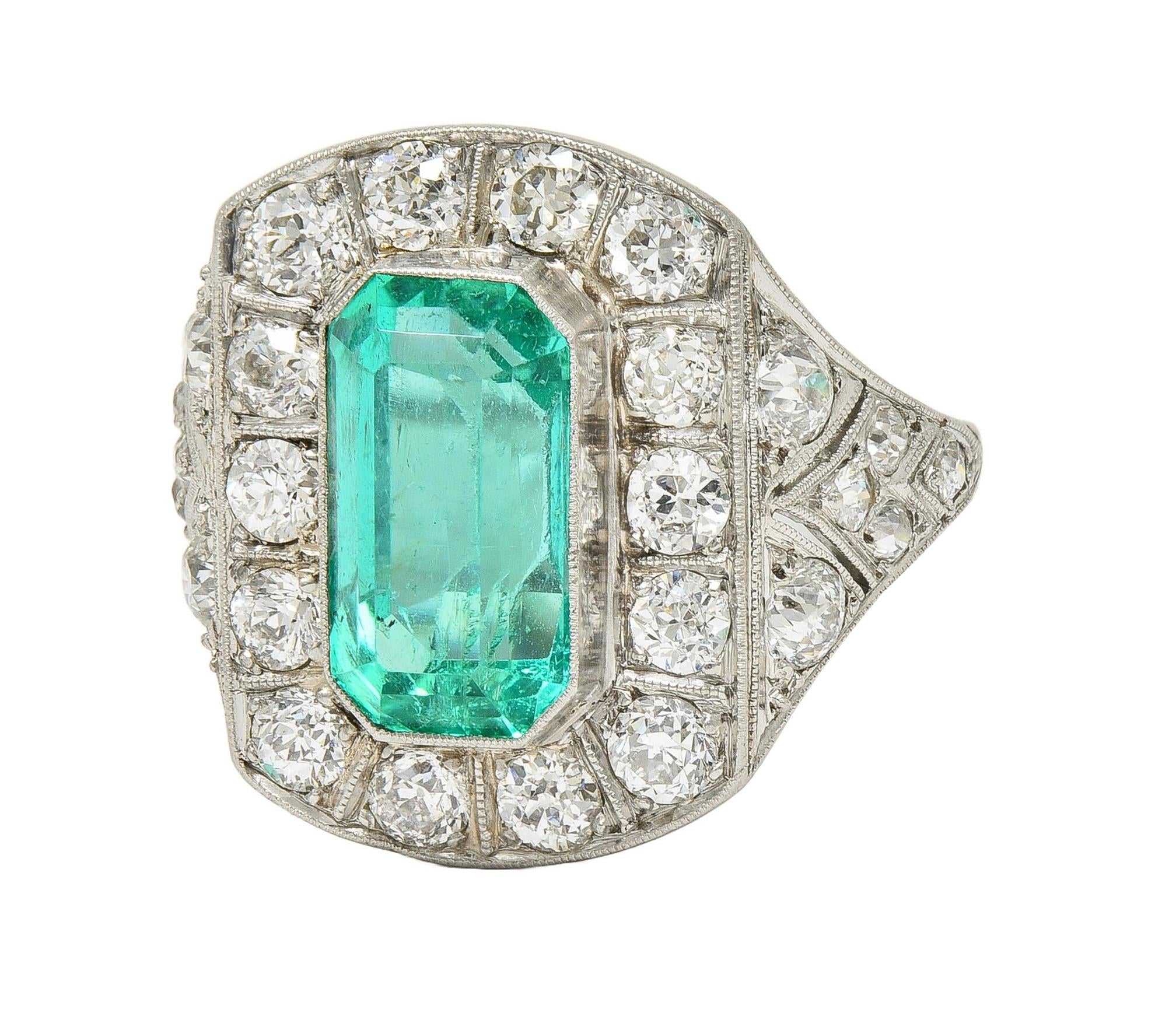 Art Deco 5.86 CTW Colombian Emerald Diamond Platinum Vintage Halo Ring GIA