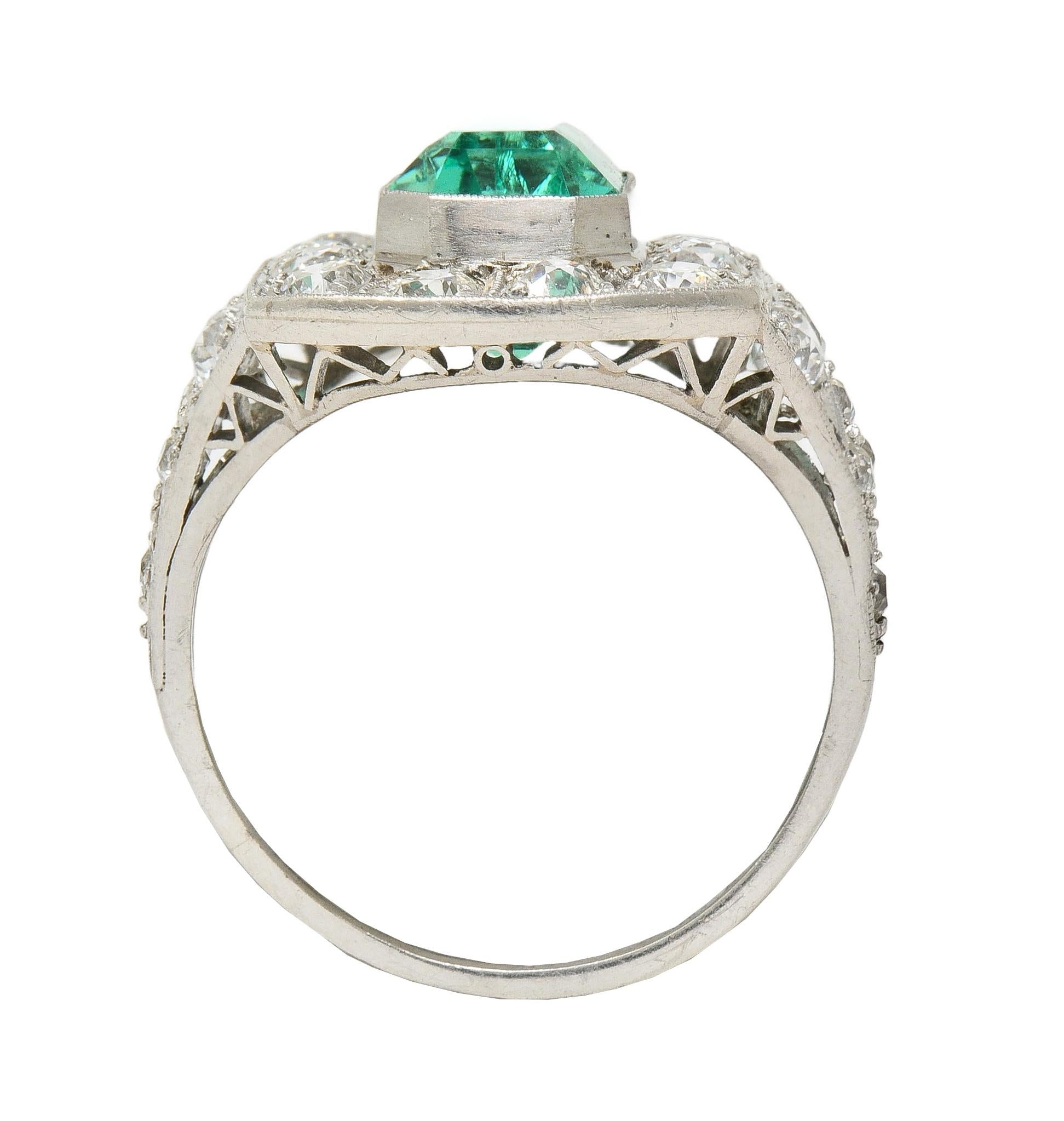 Art Deco 5.86 CTW Colombian Emerald Diamond Platinum Vintage Halo Ring GIA