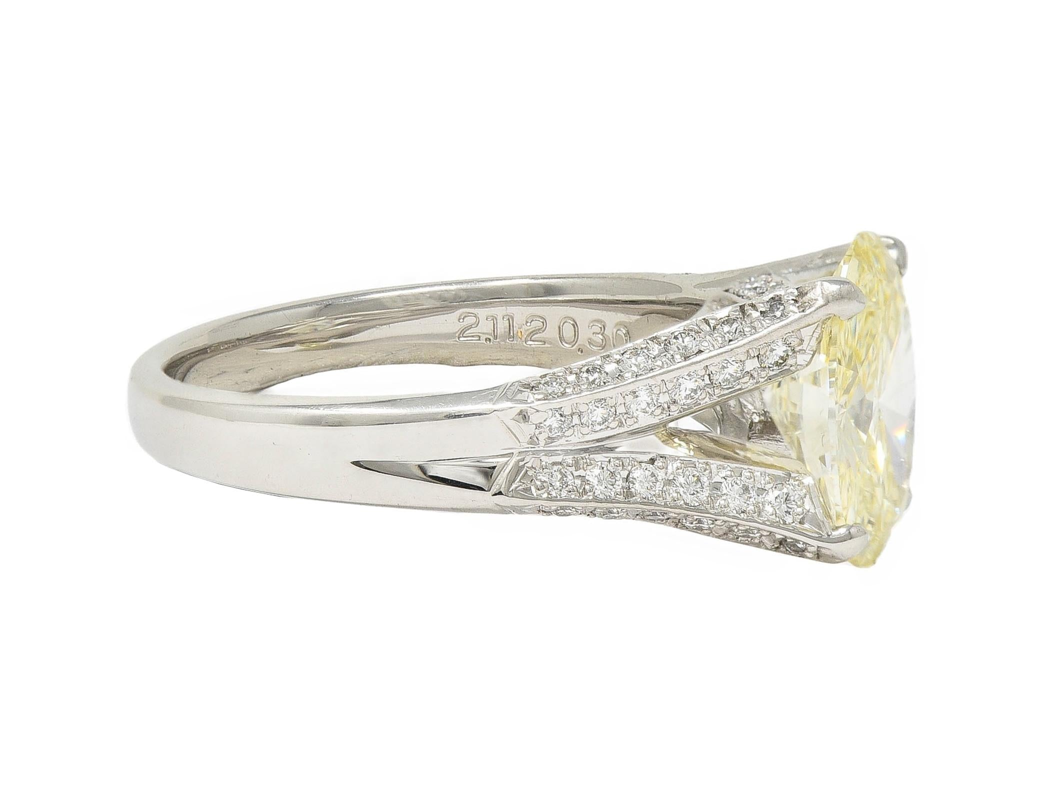 Contemporary 2.41 CTW Fancy Yellow Diamond Platinum Engagement Ring GIA