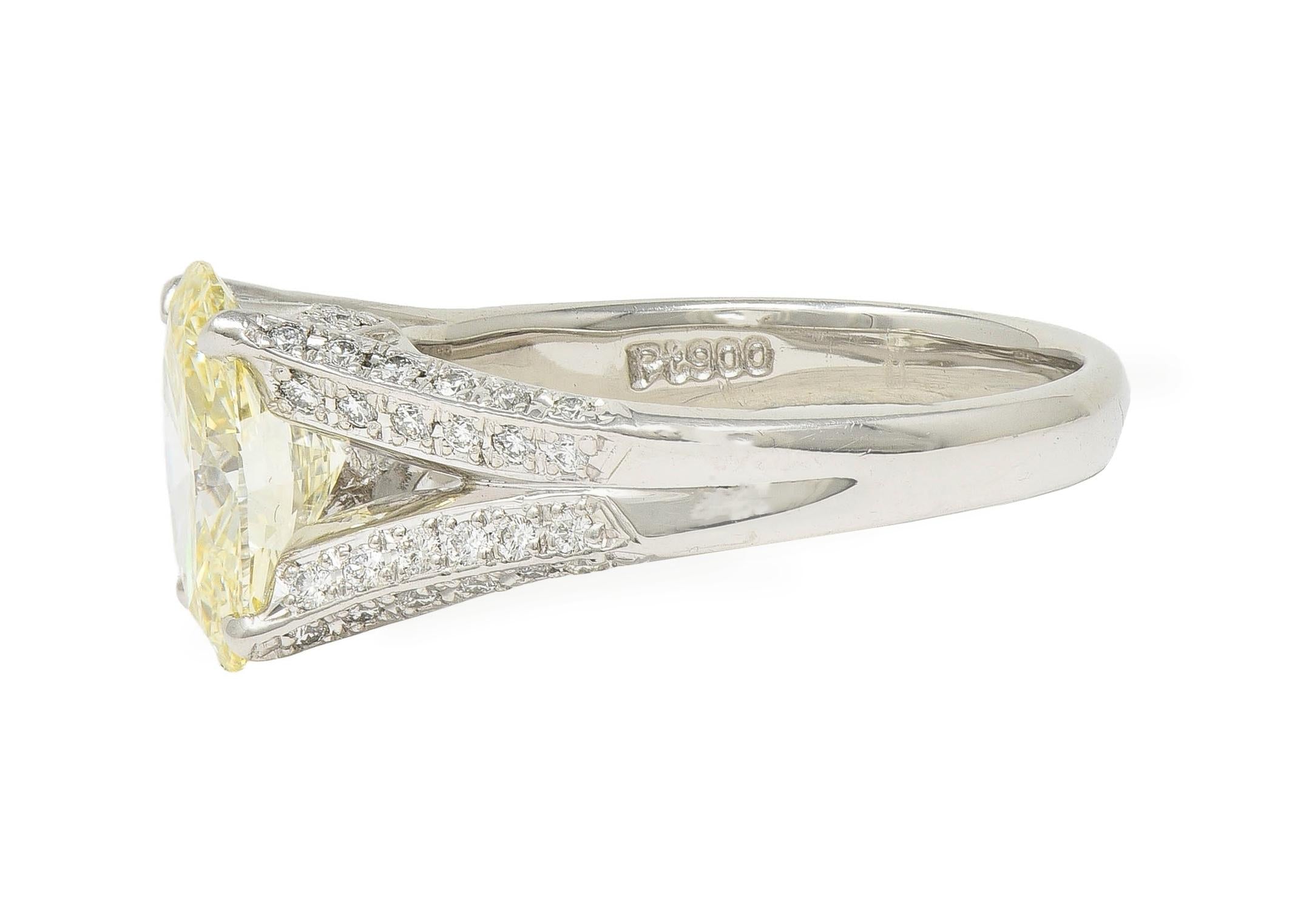 Contemporary 2.41 CTW Fancy Yellow Diamond Platinum Engagement Ring GIA