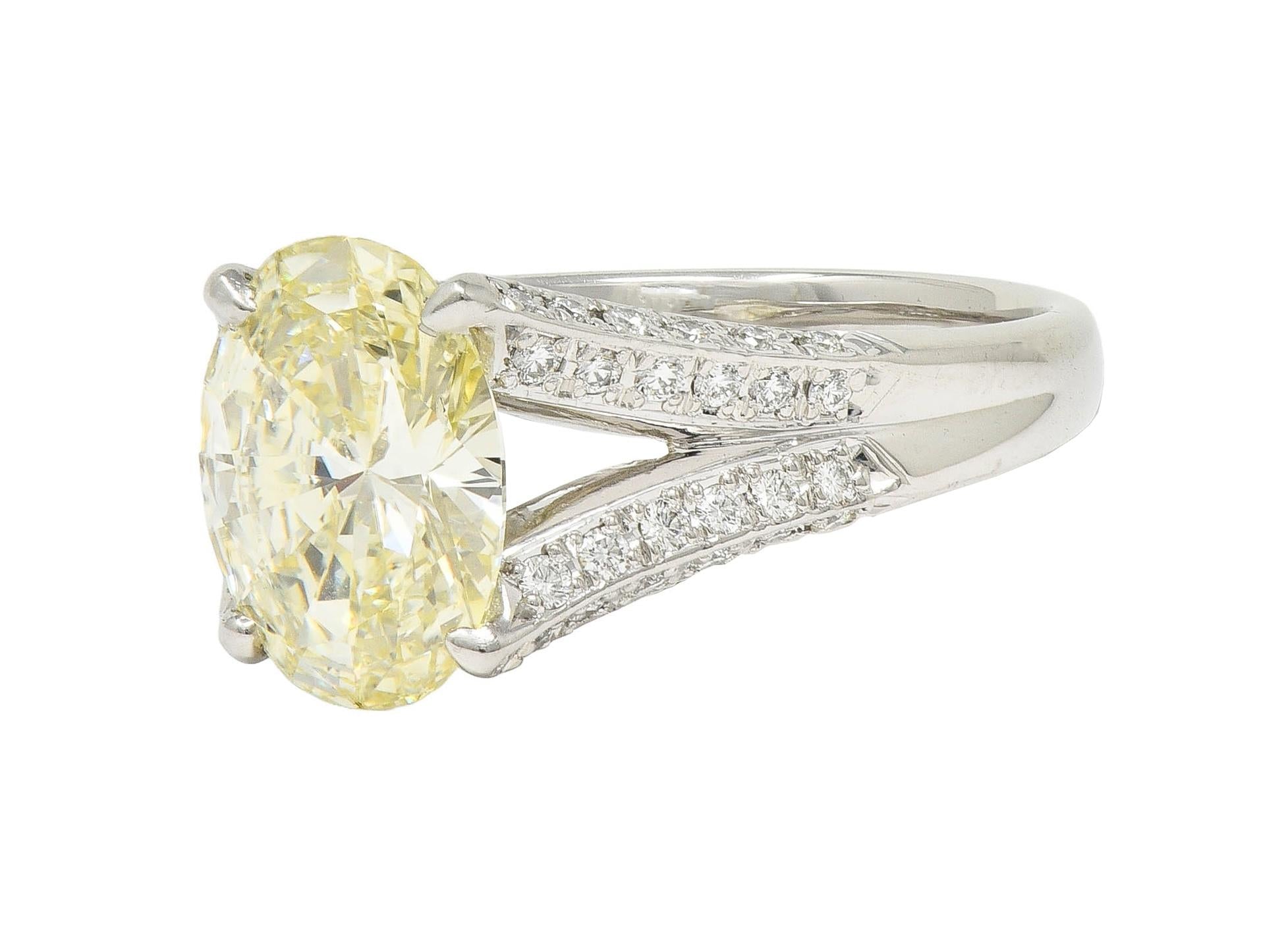 Contemporary 2.41 CTW Fancy Yellow Diamond Platinum Engagement Ring GIA