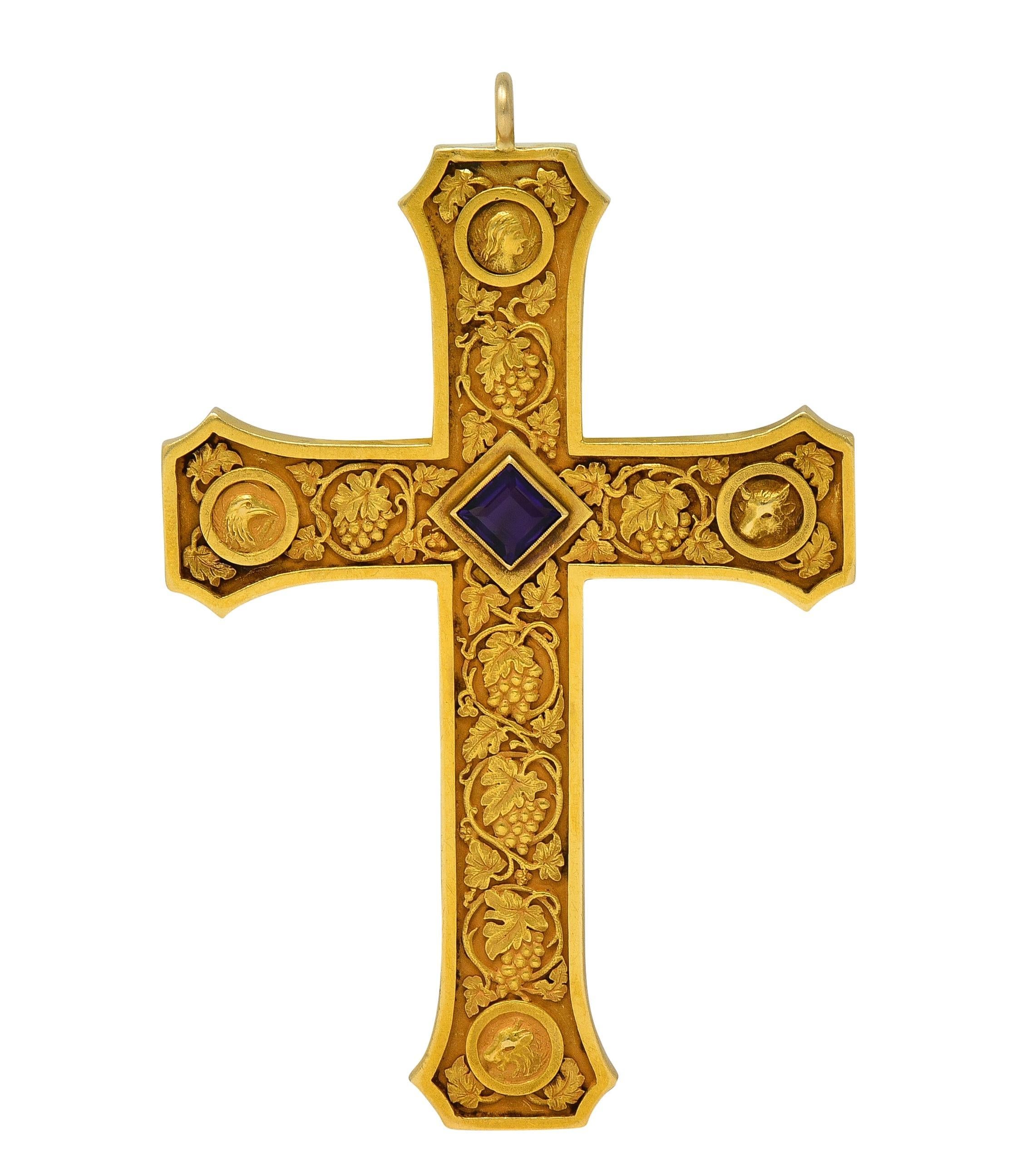 Tiffany & Co. 1923 Amethyst 18K Gold Antique Commemorative Bishops Cross Pendant