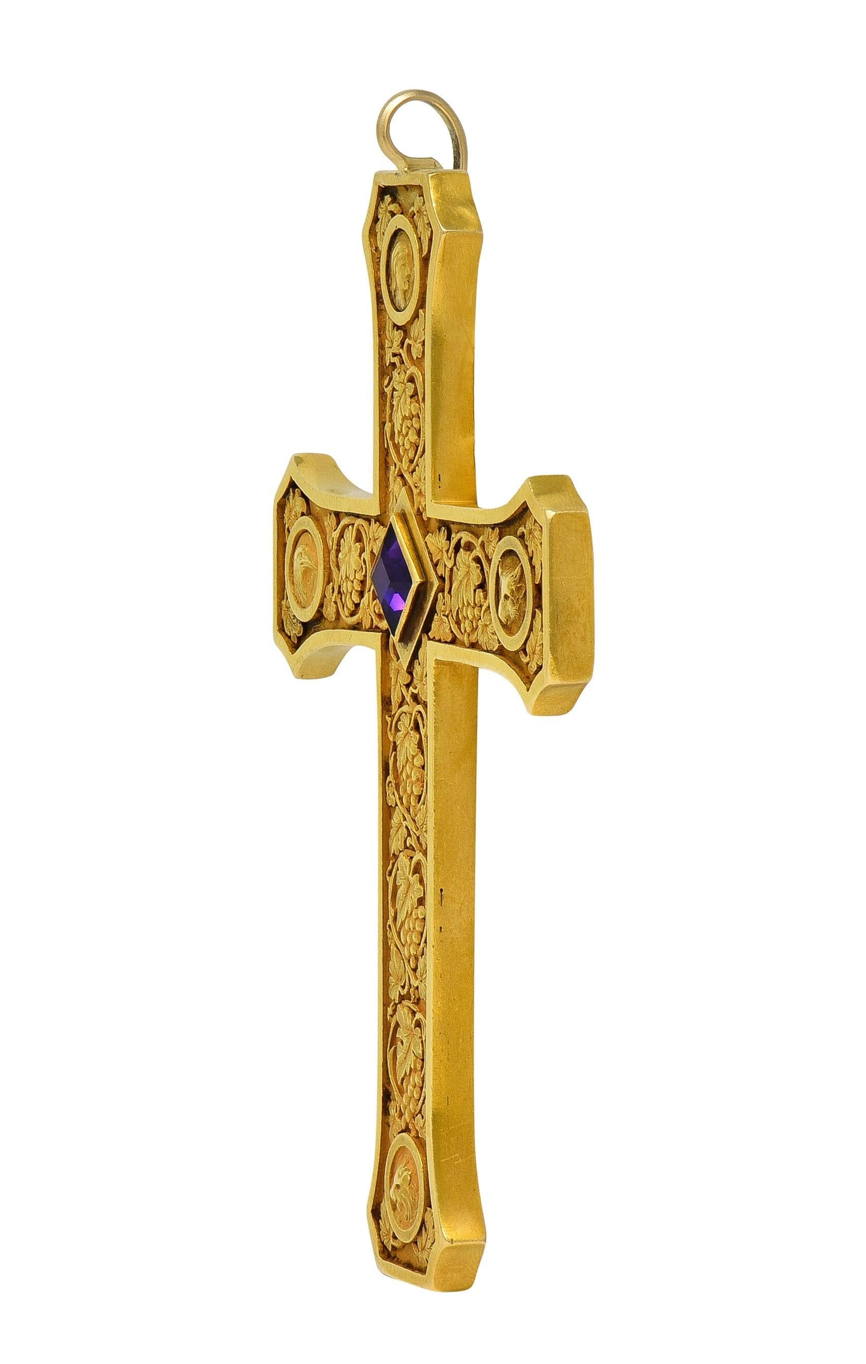 Tiffany & Co. 1923 Amethyst 18K Gold Antique Commemorative Bishops Cross Pendant