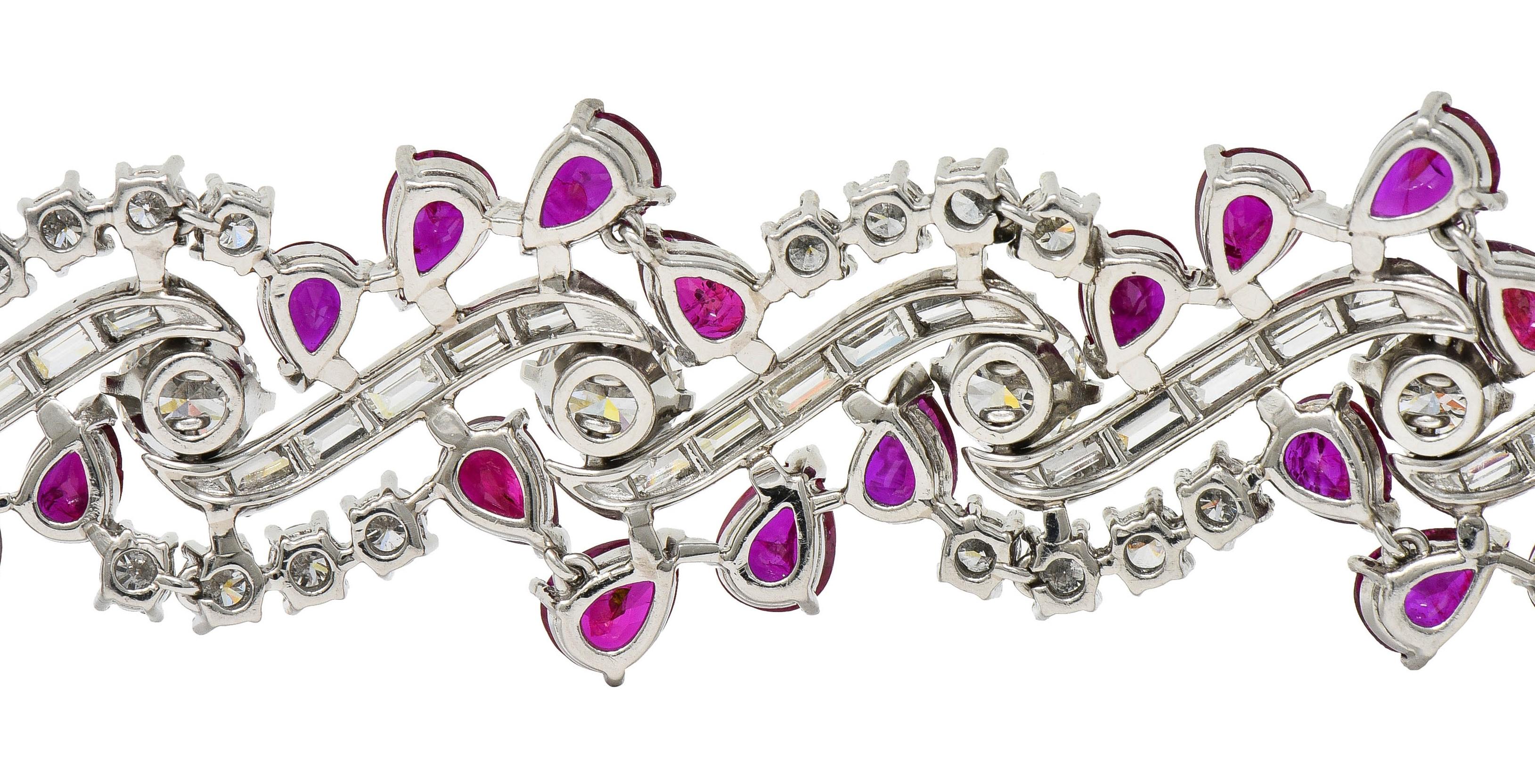 Mid-Century No Heat Burma Ruby Diamond Platinum Vintage Twist Line Bracelet