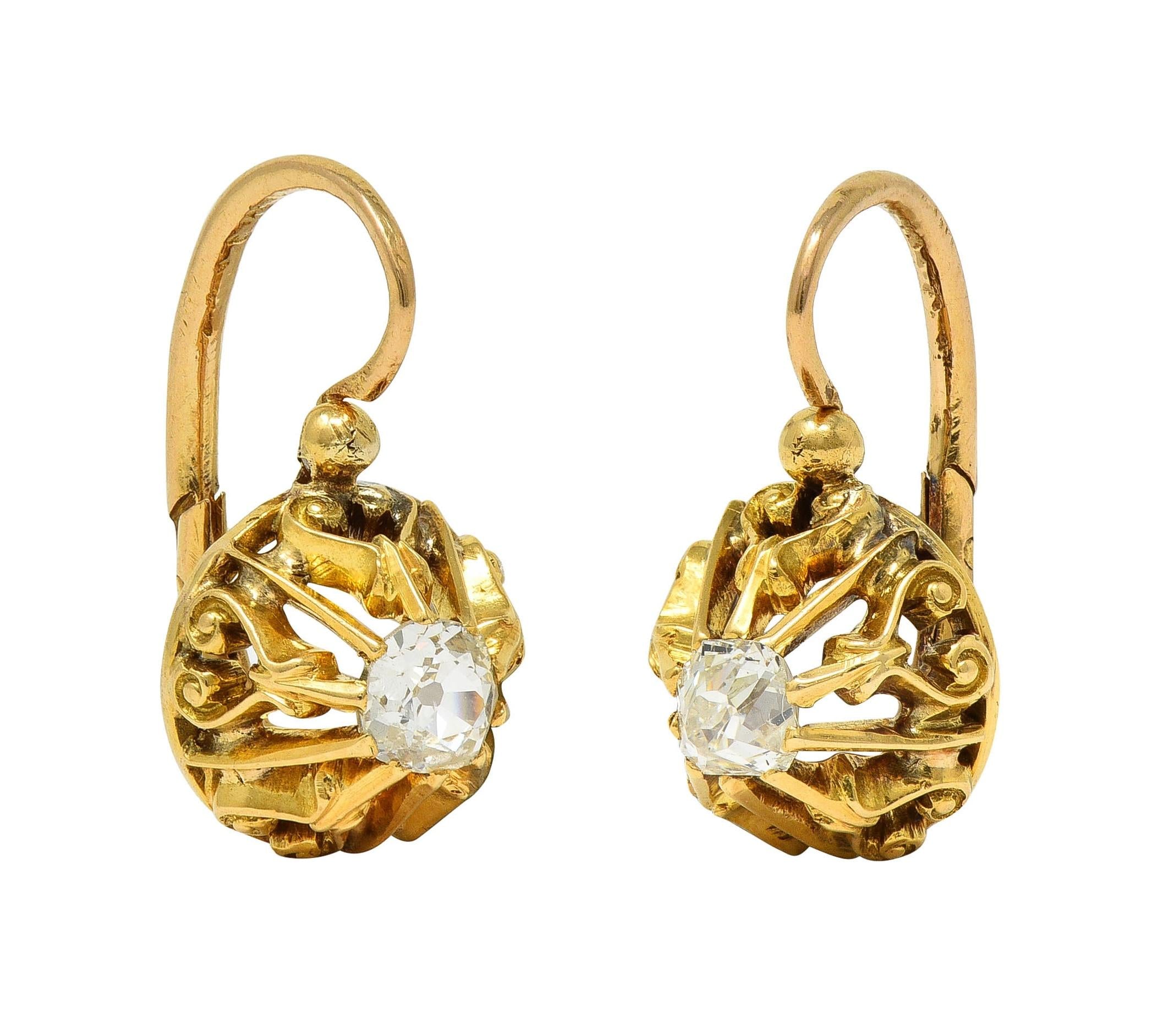 Victorian French 0.50 CTW Old Mine Diamond 18 Karat Gold Antique Drop Earrings