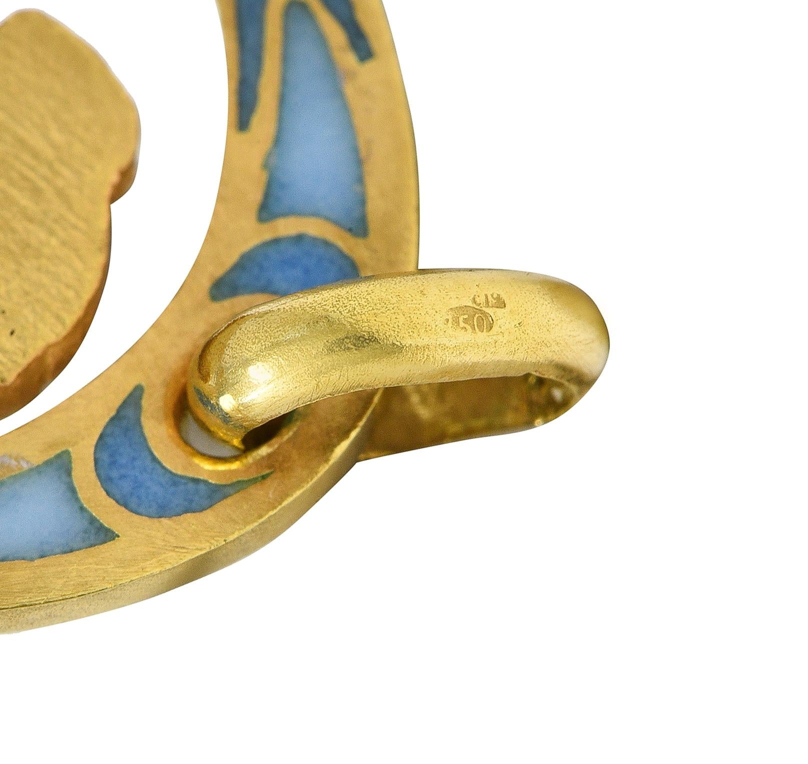 Masriera Art Nouveau Enamel 18K Yellow Gold Antique Pliqué-A-Jour Lady Pendant