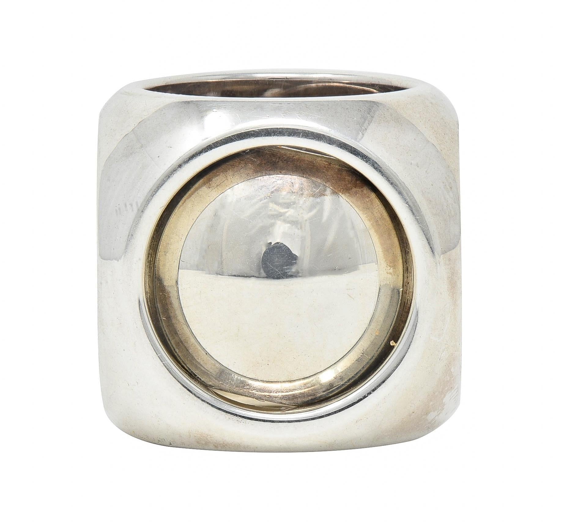 Hermés Paris Modernist Sterling Silver Spinning Cube Vintage Ring