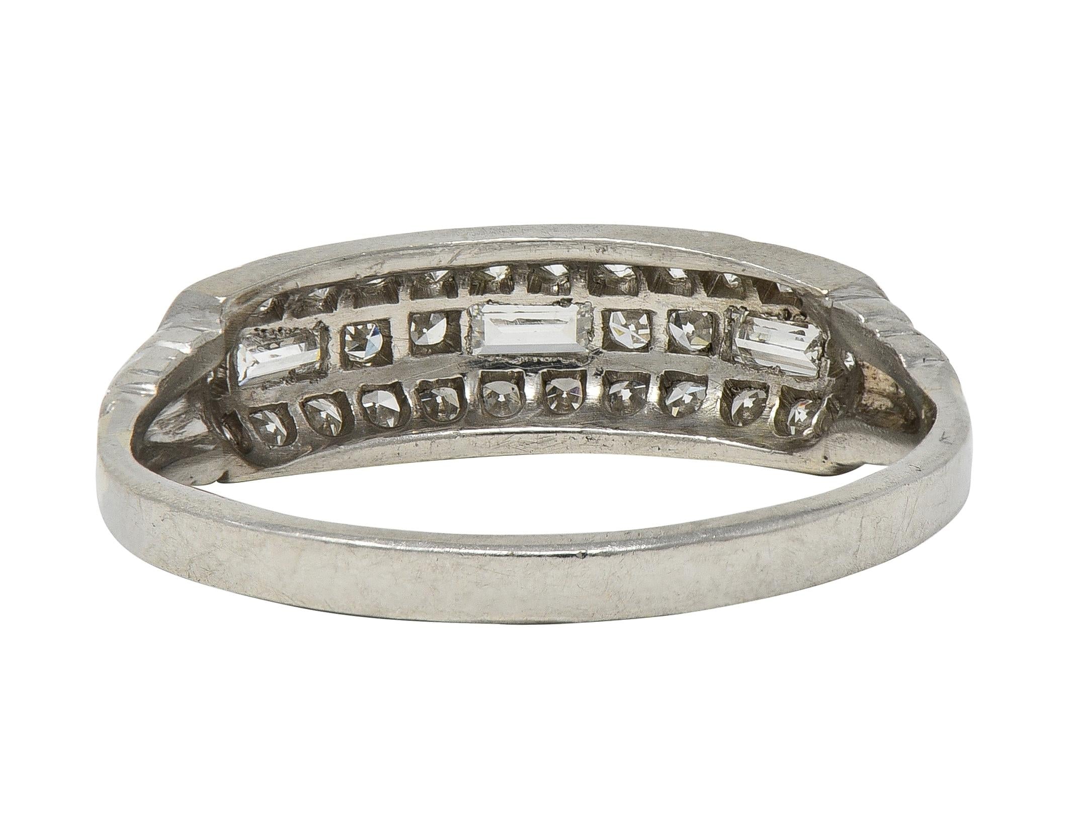Art Deco 0.72 CTW Diamond Platinum Vintage Multi-Row Wedding Band Ring