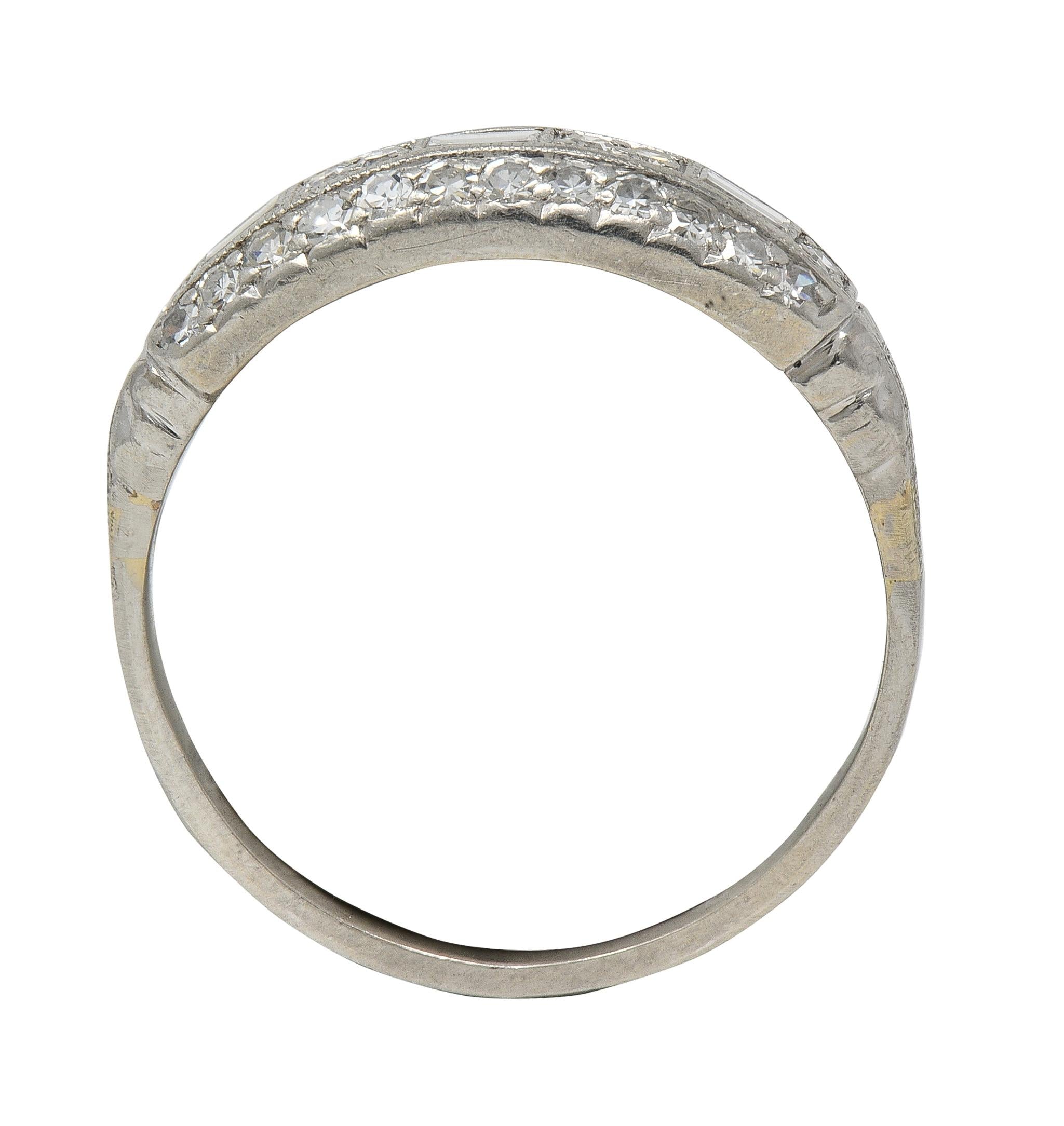 Art Deco 0.72 CTW Diamond Platinum Vintage Multi-Row Wedding Band Ring