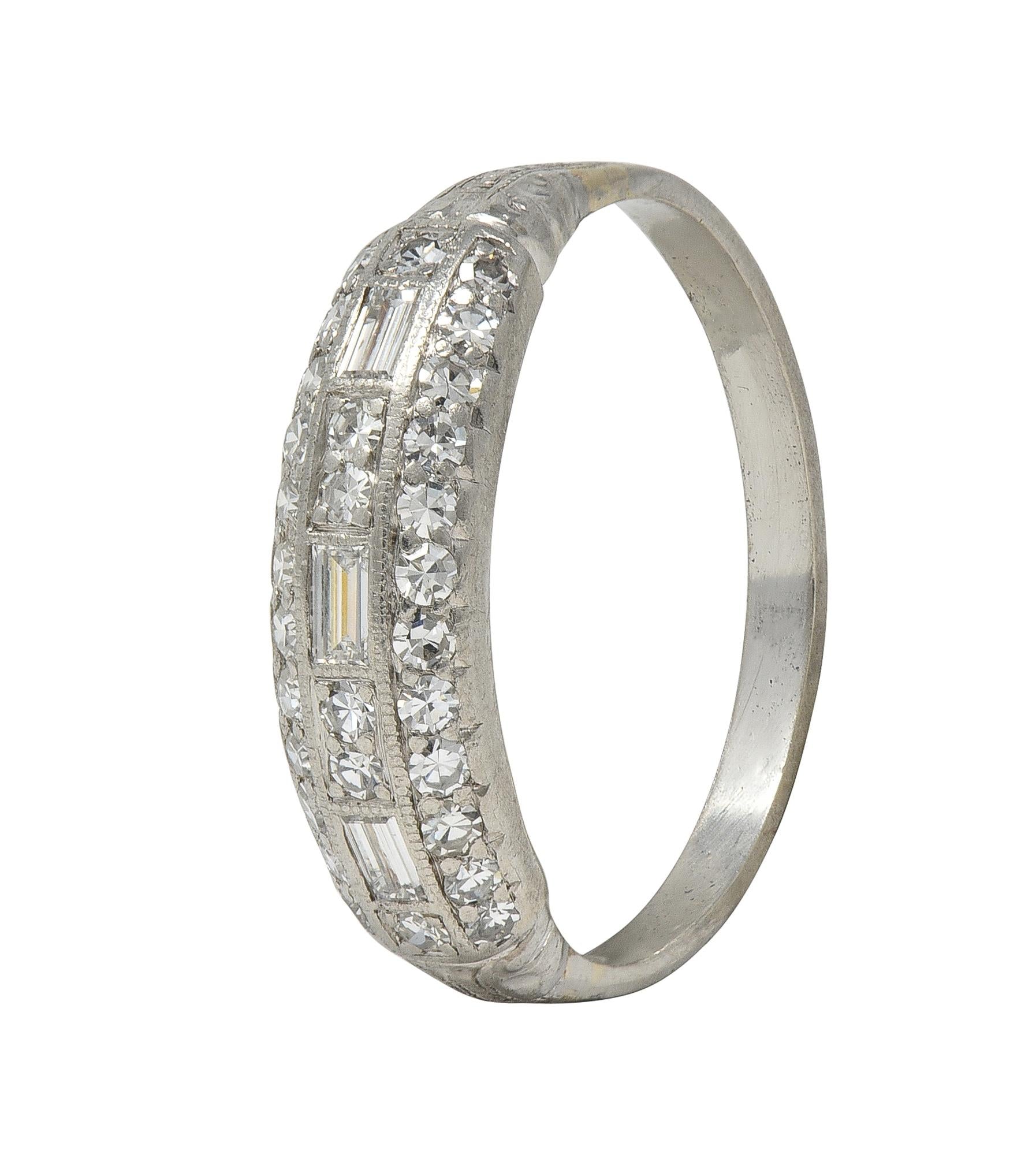 Art Deco 0.72 CTW Diamond Platinum Vintage Multi-Row Wedding Band Ring