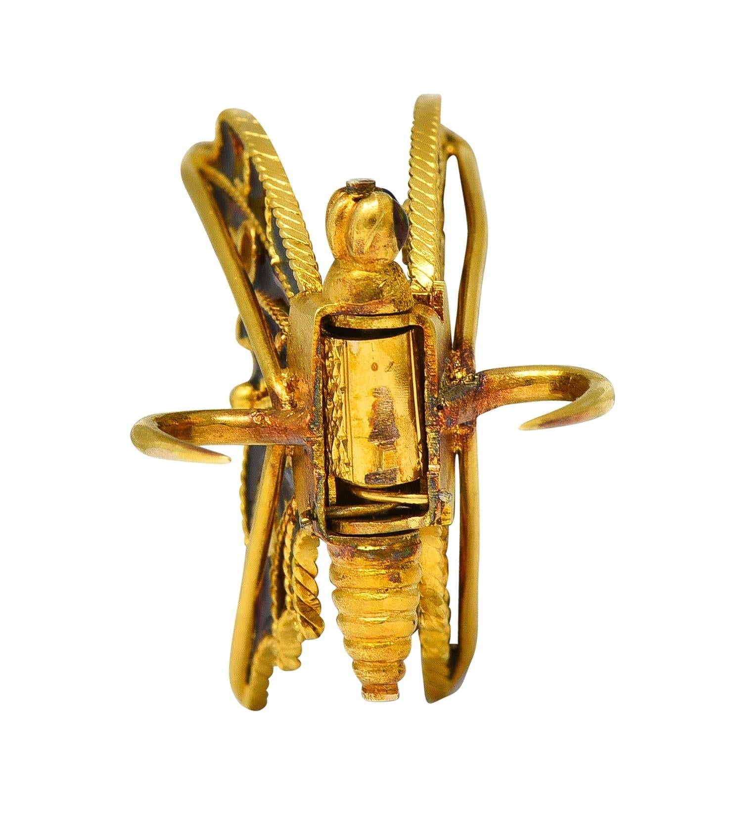 Art Nouveau Diamond Enamel 14 Karat Yellow Gold Antique Butterfly Clip Brooch