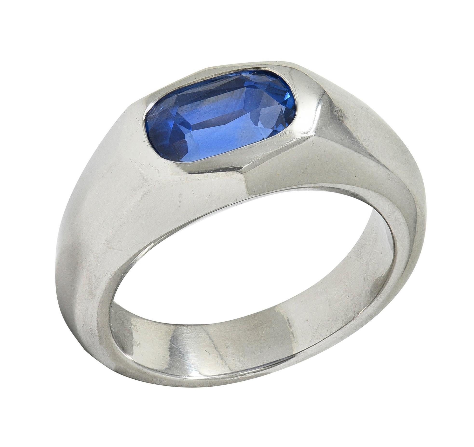 BRASH Contemporary 3.86 CT No Heat Burma Sapphire Platinum Flush Set Unisex Ring