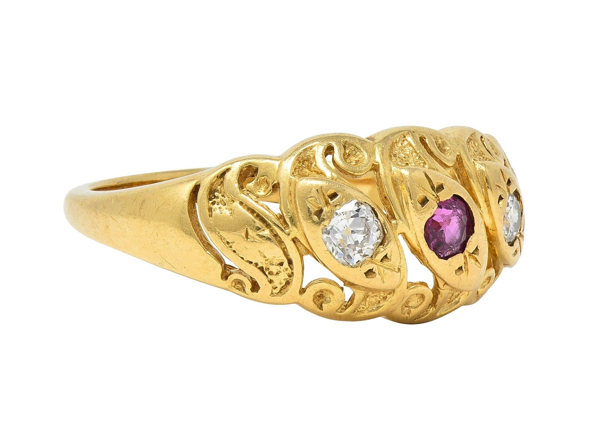 Vintage Ruby Diamond 14 Karat Yellow Gold Triple Snake Band Ring