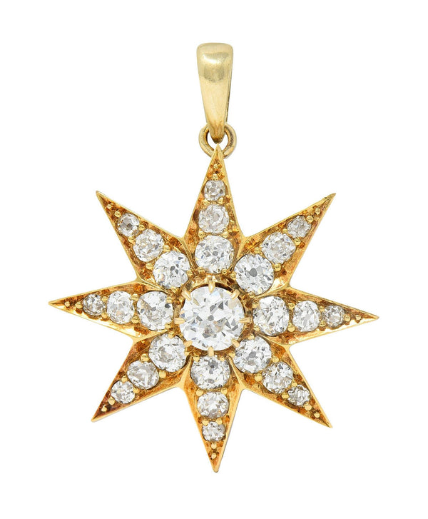 Victorian 1.22 CTW Diamond 18 Karat Gold Hair Starburst Antique Mourning Pendant