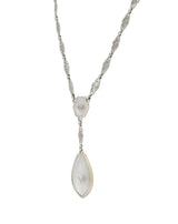 Antique Art Deco Diamond Camphor Glass Platinum 14K White Gold Drop Necklace