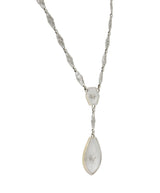 Antique Art Deco Diamond Camphor Glass Platinum 14K White Gold Drop Necklace