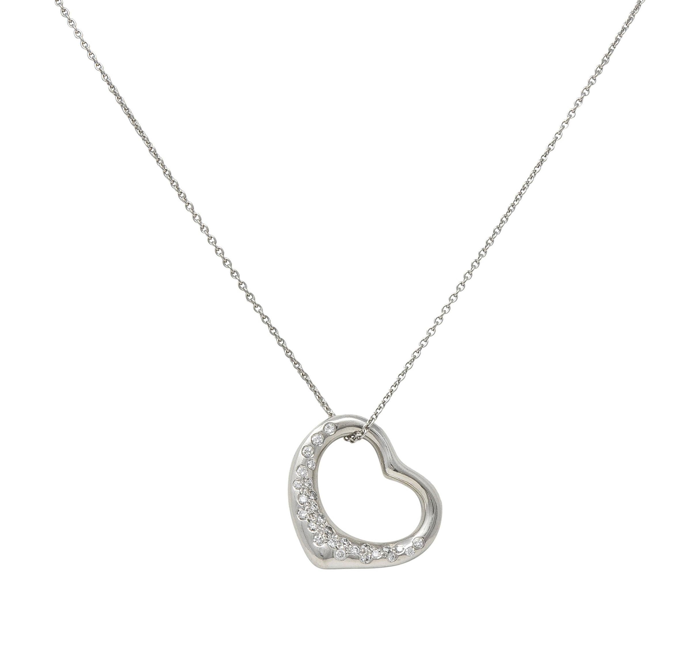 Elsa Peretti Tiffany & Co. Diamond Platinum 22MM Open Heart Pendant Necklace