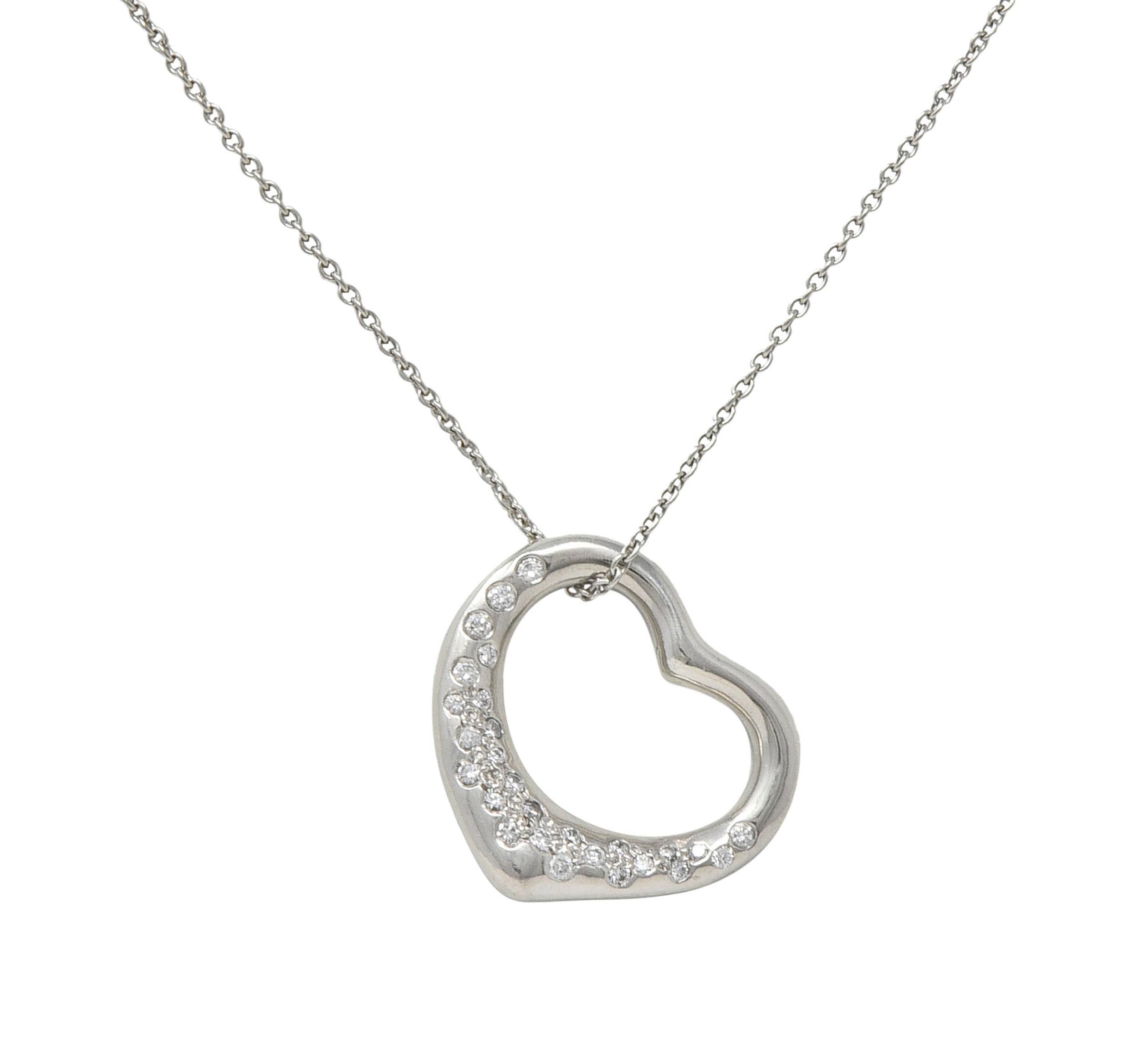 Elsa Peretti Tiffany & Co. Diamond Platinum 22MM Open Heart Pendant Necklace