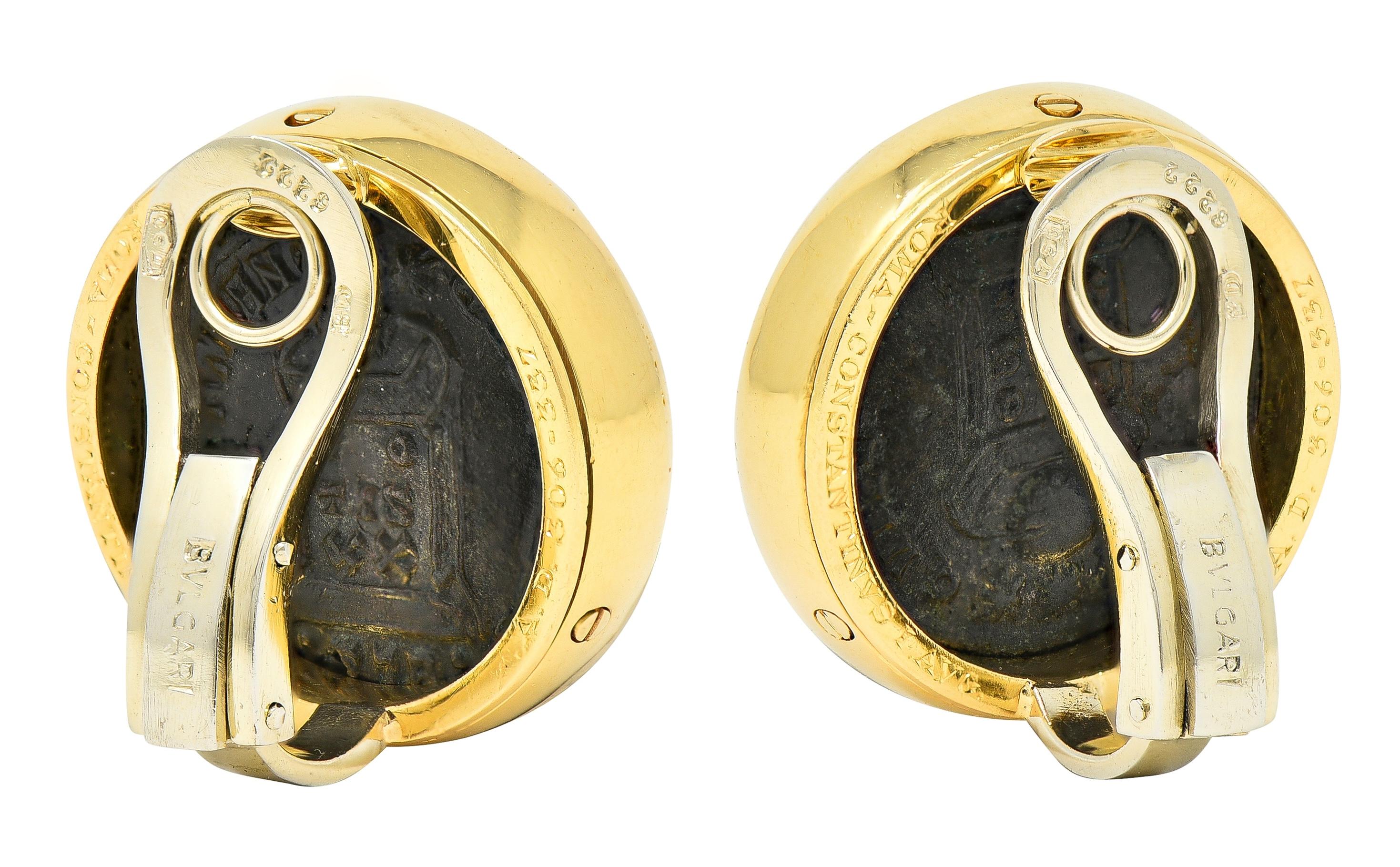 Bulgari 1980s' Ancient Roman Coin 18K Gold Vintage Monete Ear-Clip Earrings
