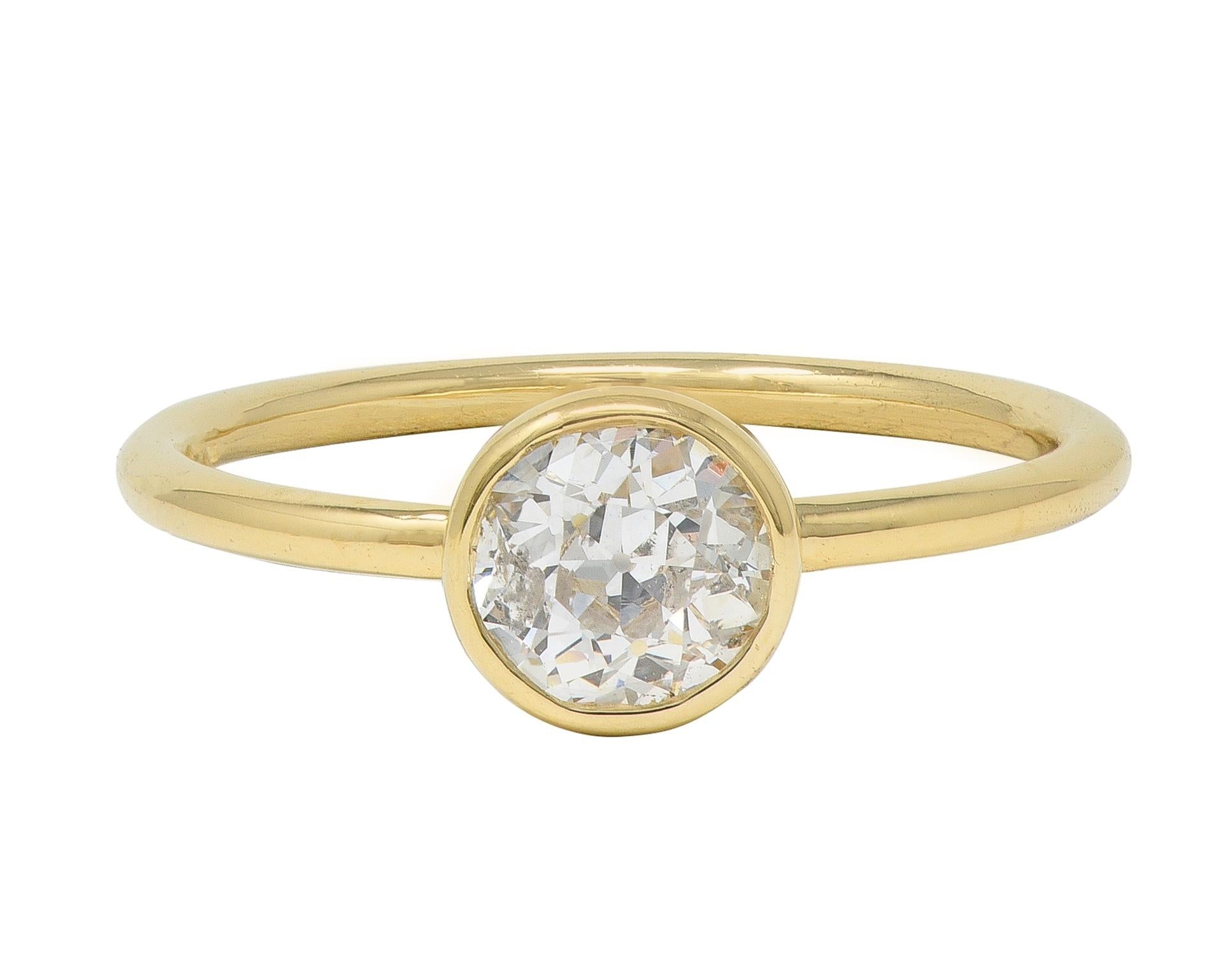 1990s Old European Cut Diamond 14 Karat Gold Bezel Set Solitaire Engagement Ring
