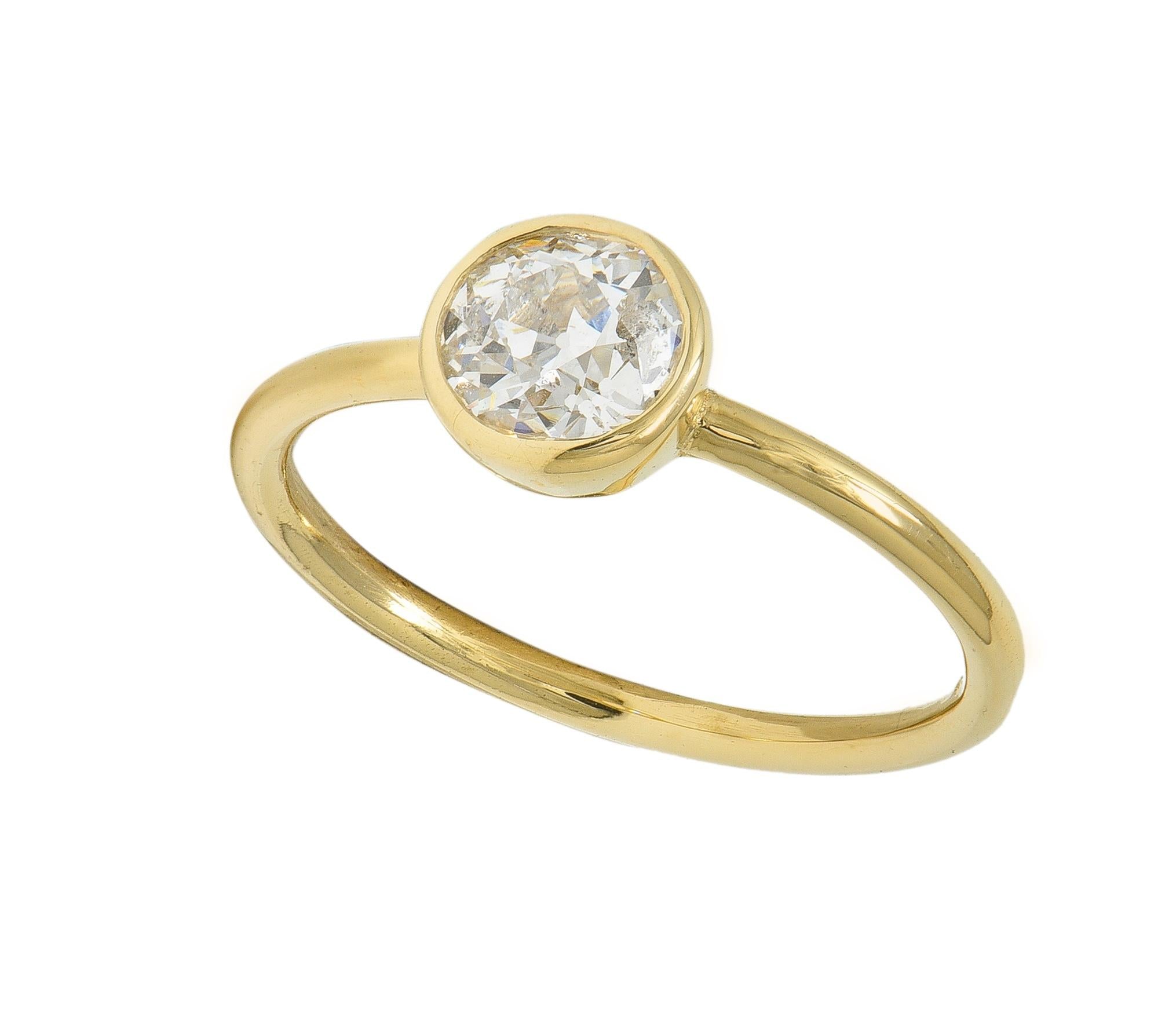 1990s Old European Cut Diamond 14 Karat Gold Bezel Set Solitaire Engagement Ring
