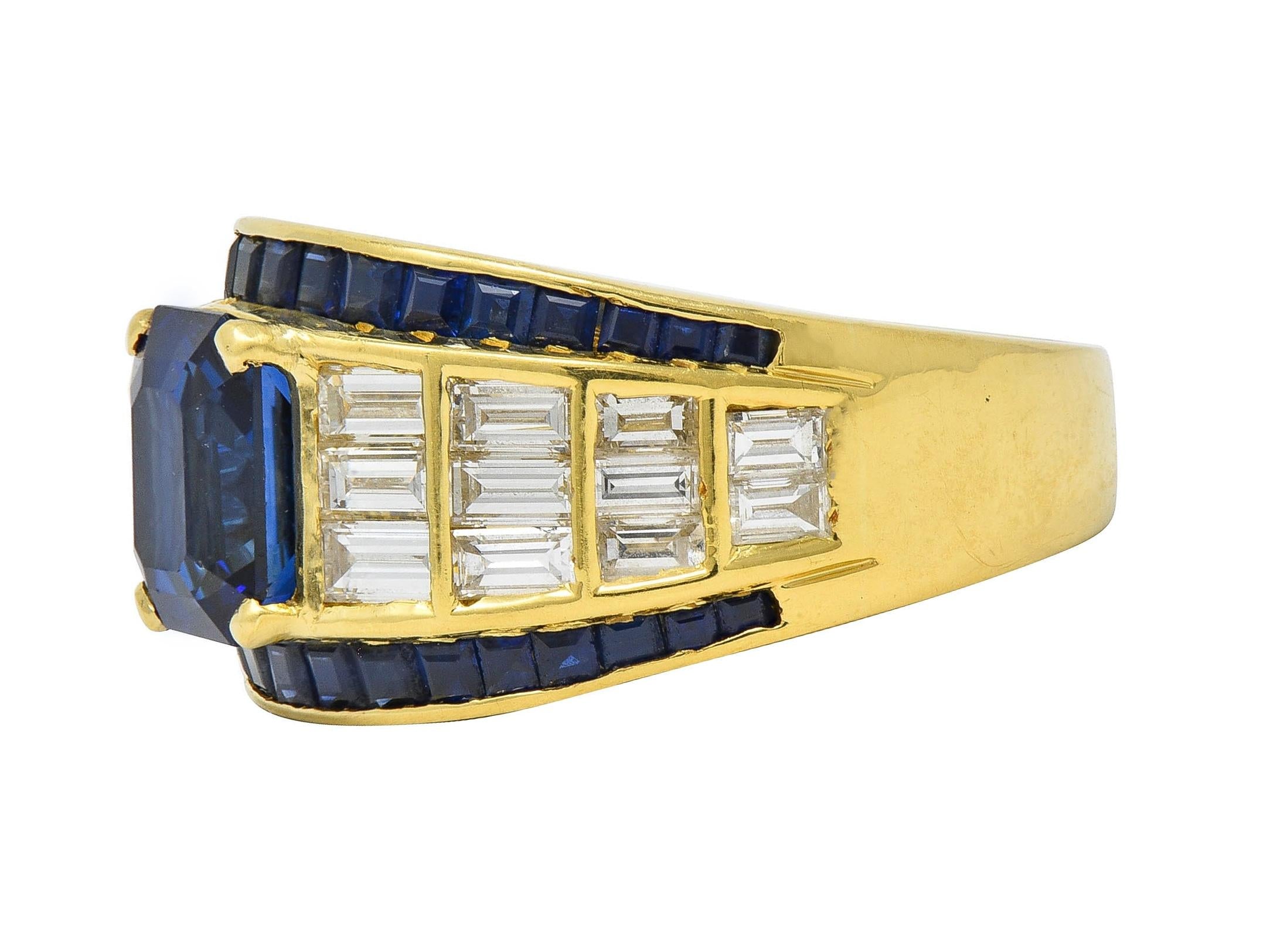 1980's 5.40 CTW Sapphire Diamond 18 Karat Yellow Gold Vintage Wide Band Ring