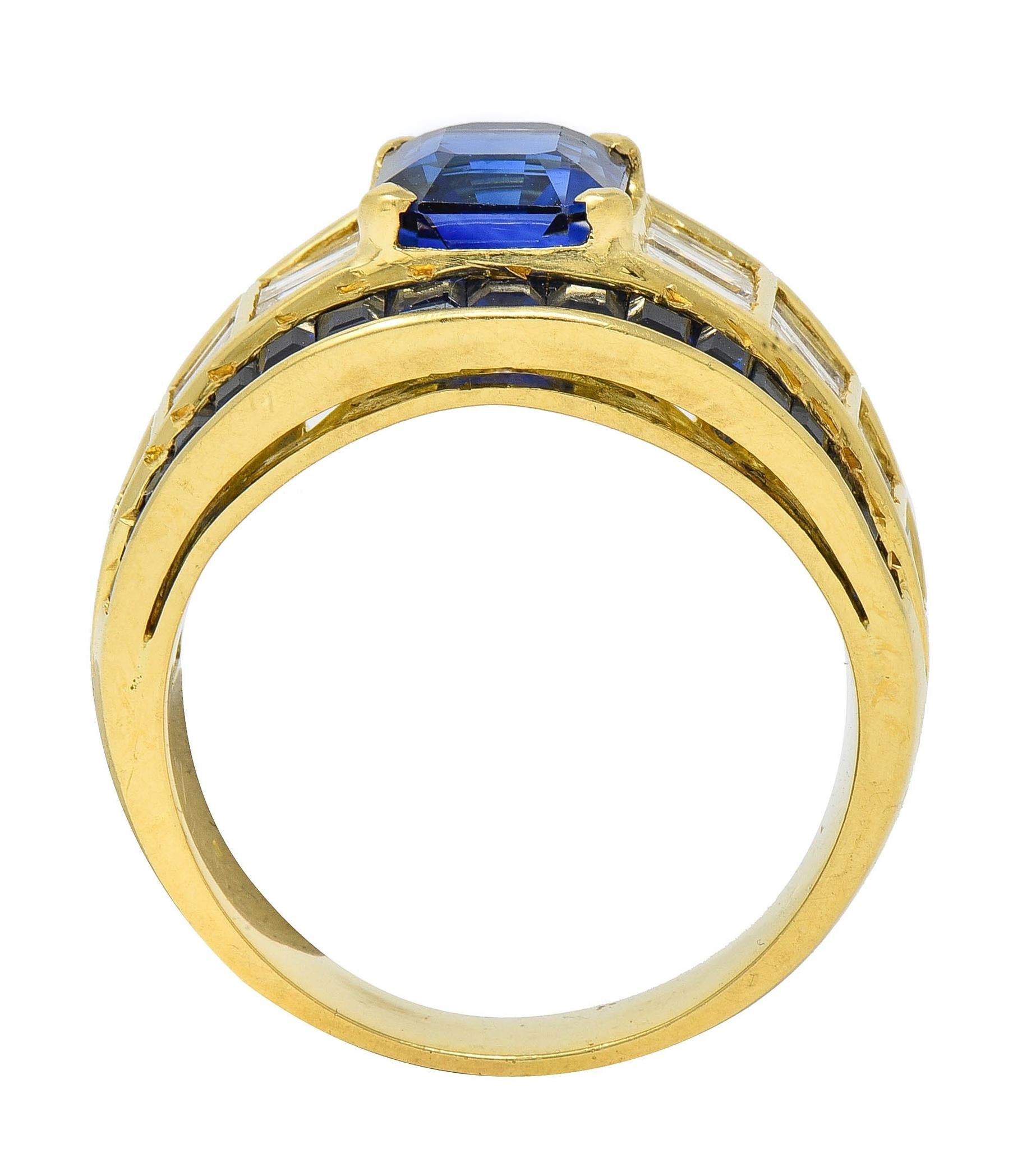 1980's 5.40 CTW Sapphire Diamond 18 Karat Yellow Gold Vintage Wide Band Ring