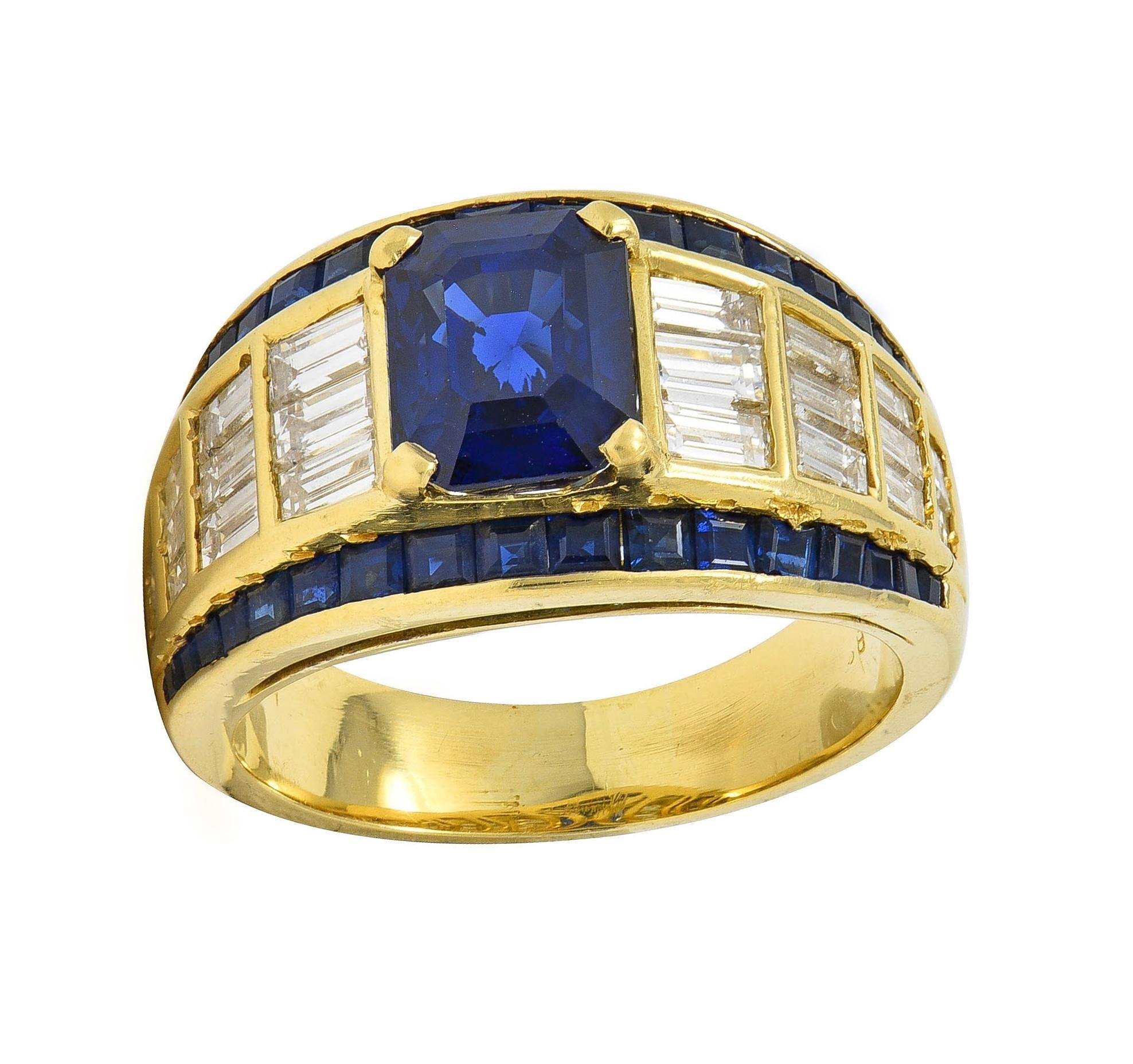 1980's 5.40 CTW Sapphire Diamond 18 Karat Yellow Gold Vintage Wide Band Ring