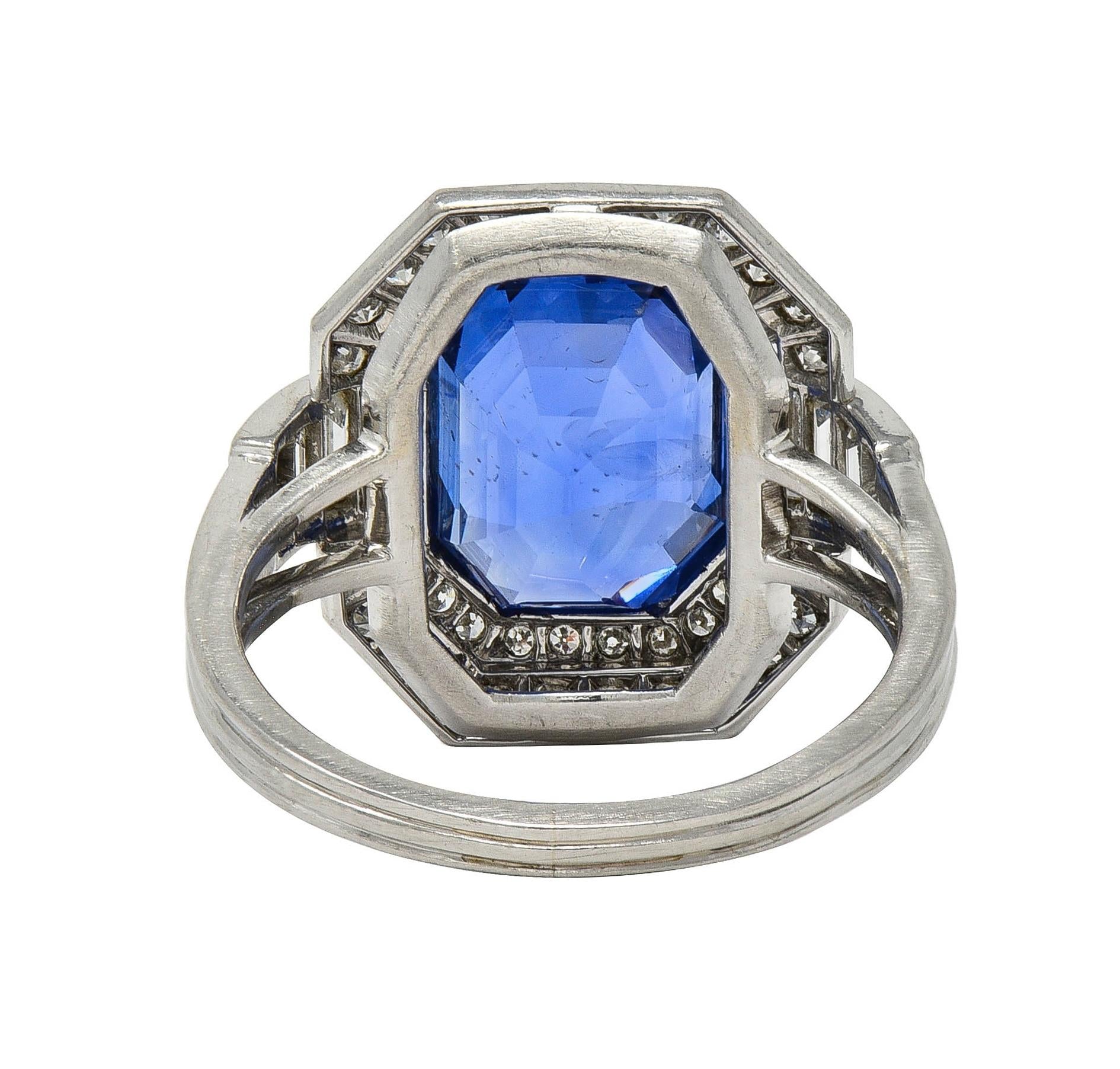 Mid Century 7.12 CTW No Heat Ceylon Sapphire Diamond Platinum Vintage Halo Ring