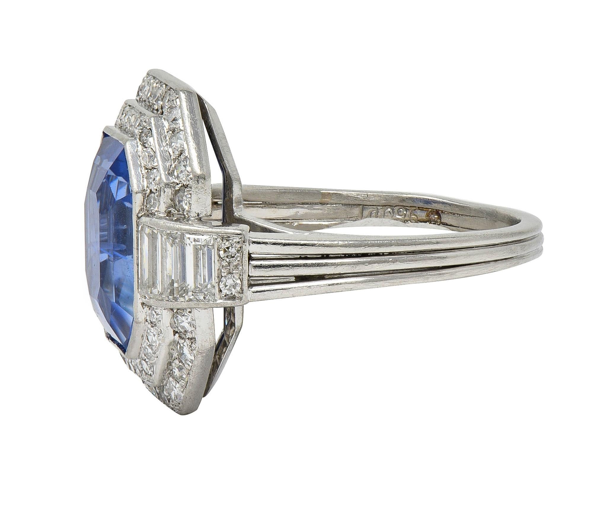 Mid Century 7.12 CTW No Heat Ceylon Sapphire Diamond Platinum Vintage Halo Ring