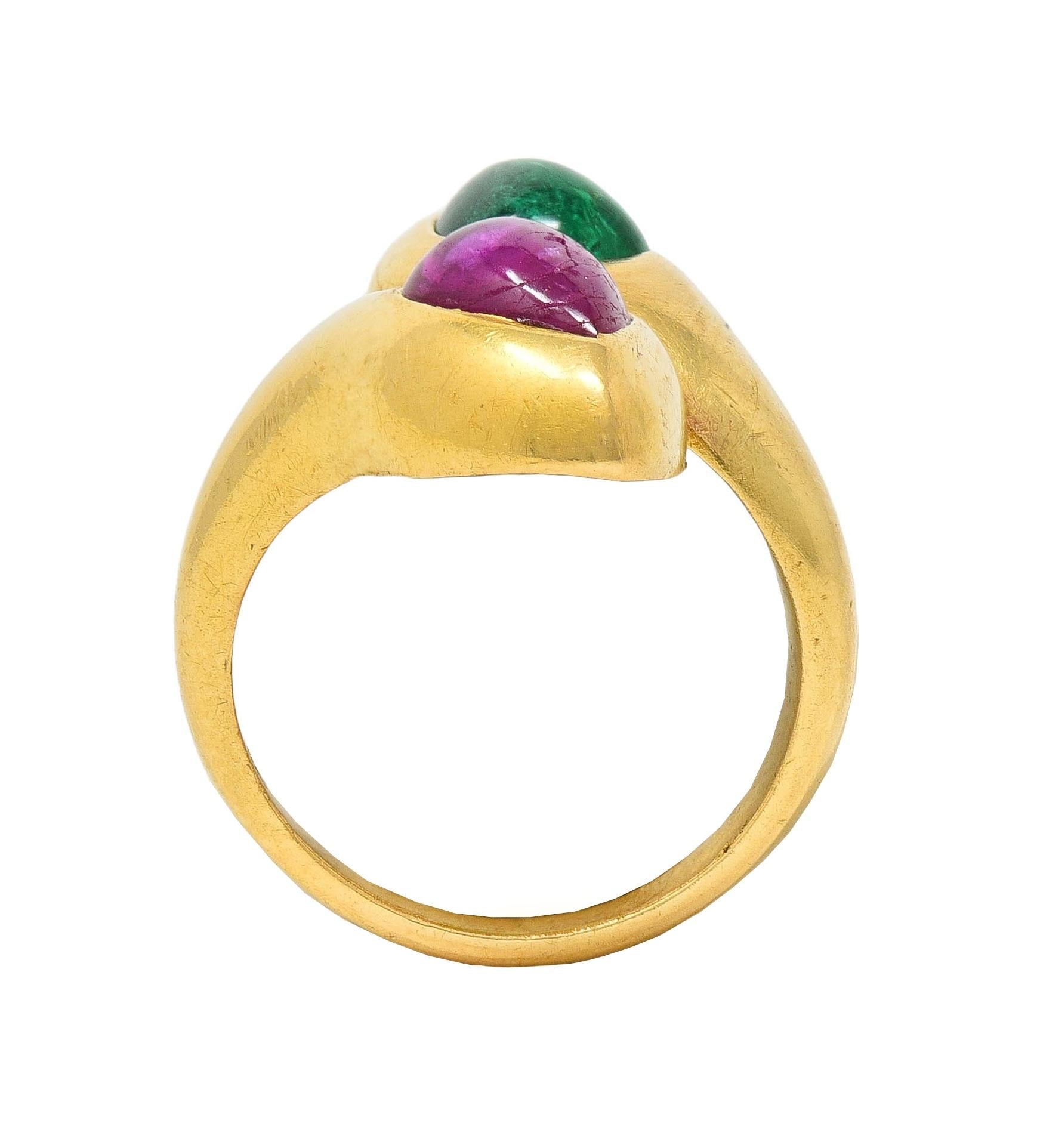 Bulgari Georges L'Enfant 1970 3.52 CTW Ruby Emerald 18K Gold Vintage Snake Ring