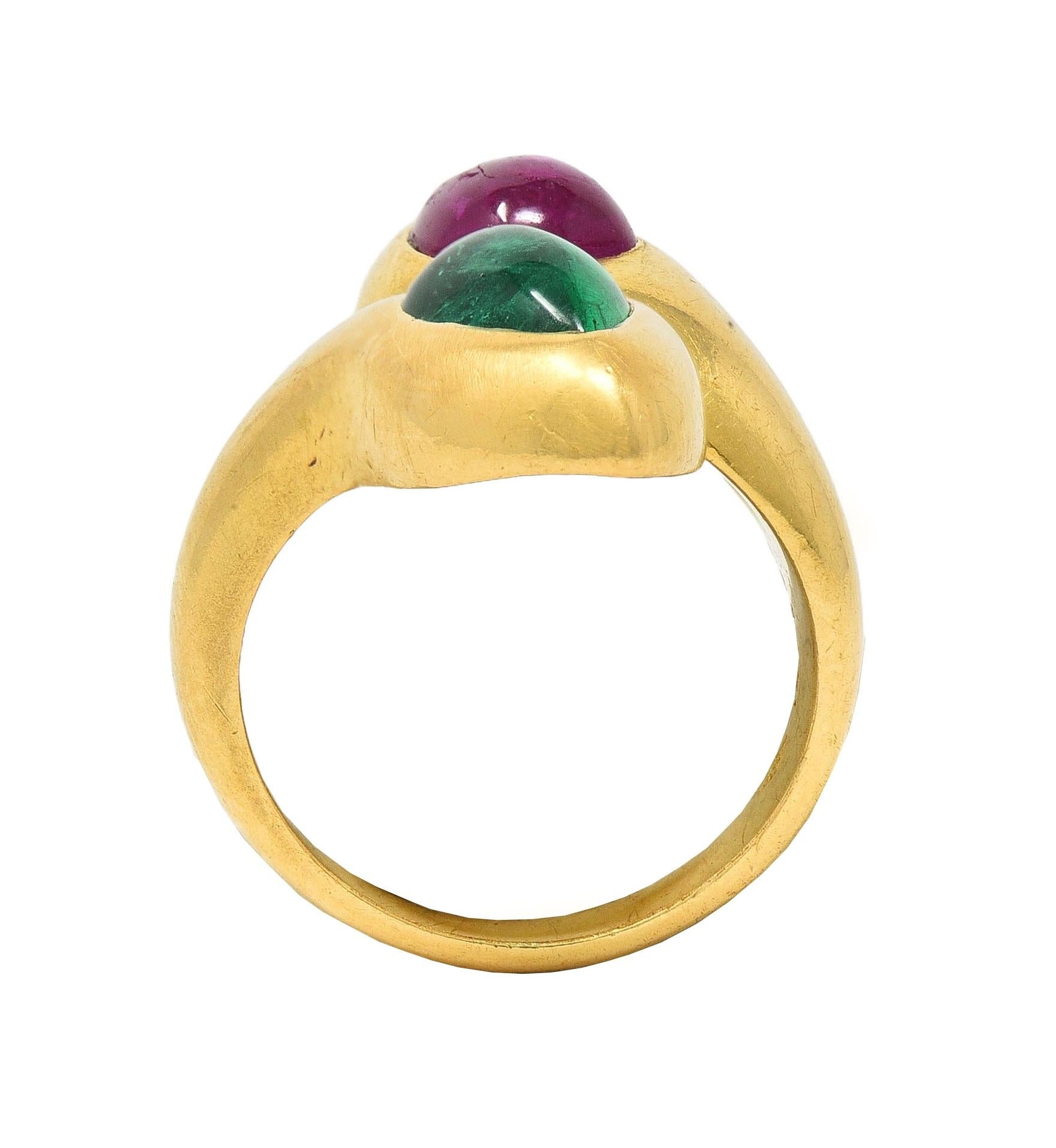 Bulgari Georges L'Enfant 1970 3.52 CTW Ruby Emerald 18K Gold Vintage Snake Ring