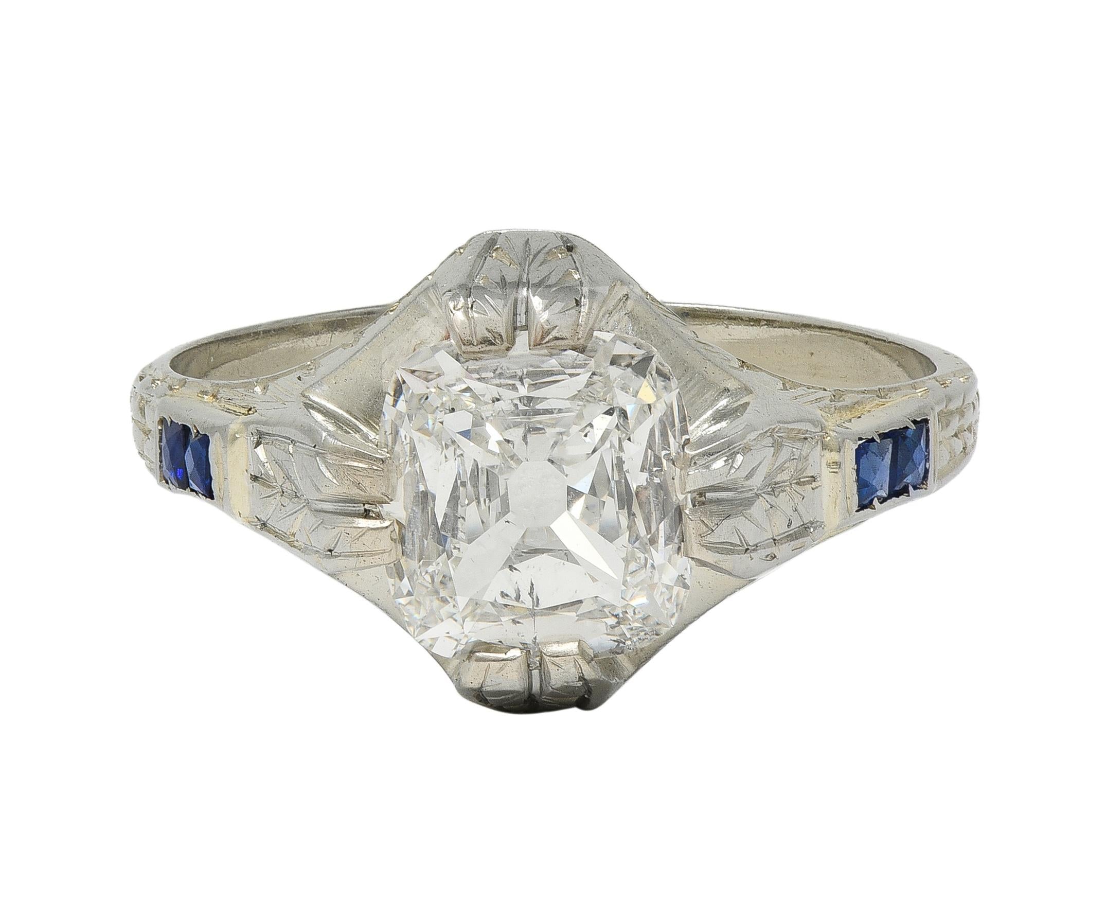 Art Deco 1.36 CTW Mine Diamond 18K Gold Vintage Wheat Compass Engagement Ring